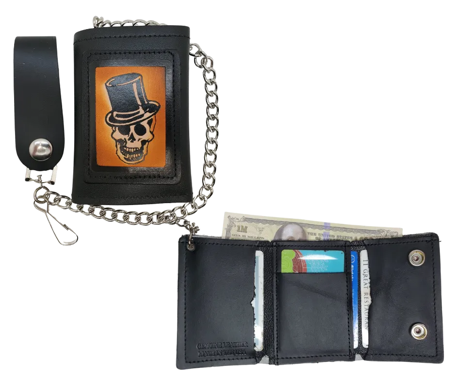 "Skull Top Hat" Tri-Fold Chain Wallet