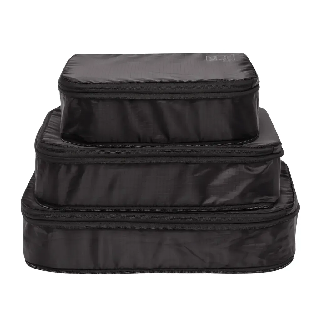 Re-cycled and Reinforced Nylon Compression Packing Cubes, 3-pack Black