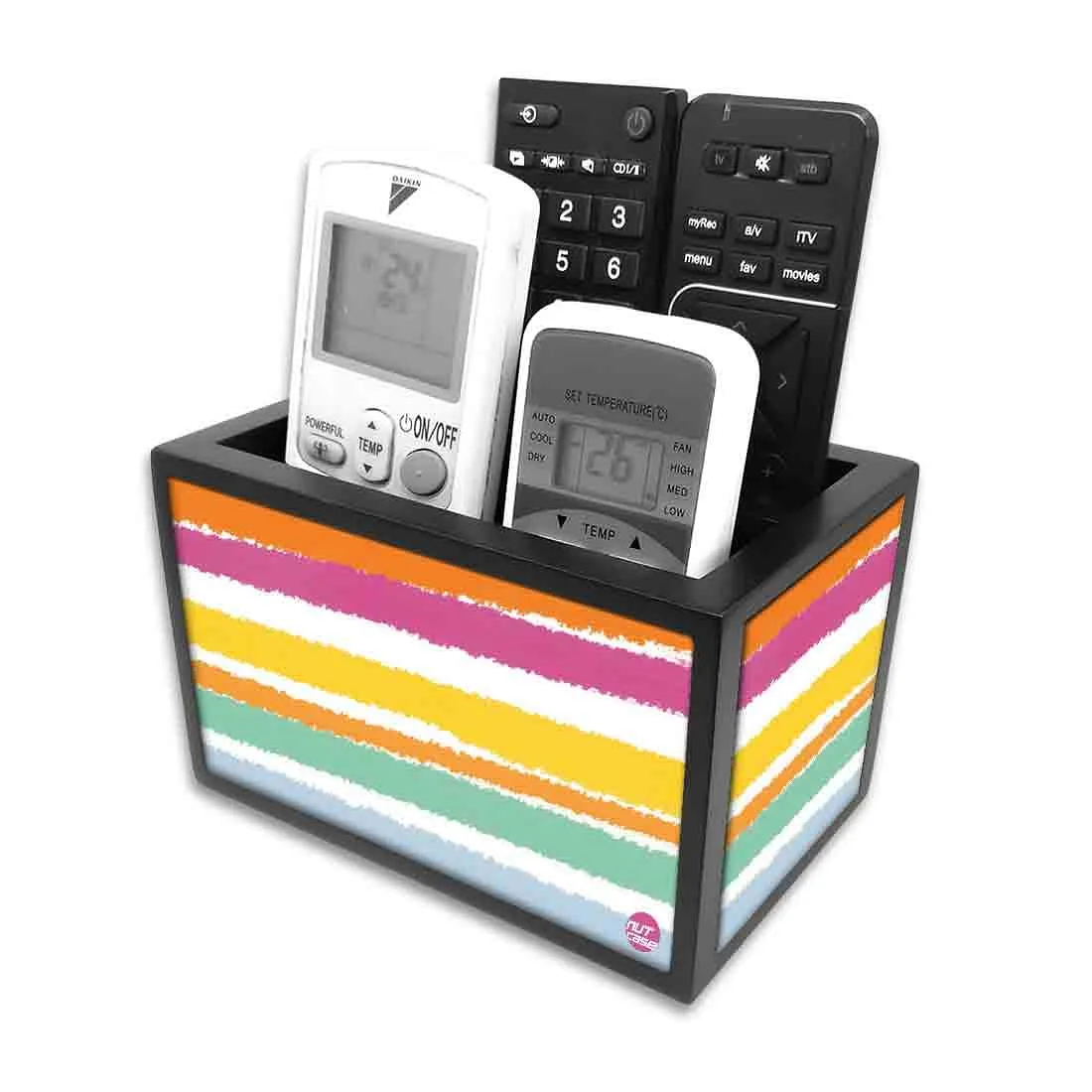 Remote Control Stand Holder Organizer For TV / AC Remotes -  Colorful Horizontal Lines