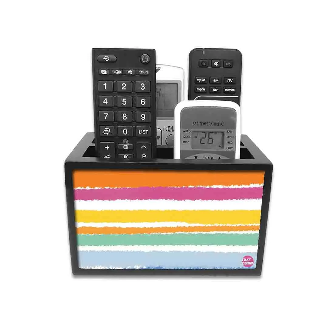 Remote Control Stand Holder Organizer For TV / AC Remotes -  Colorful Horizontal Lines