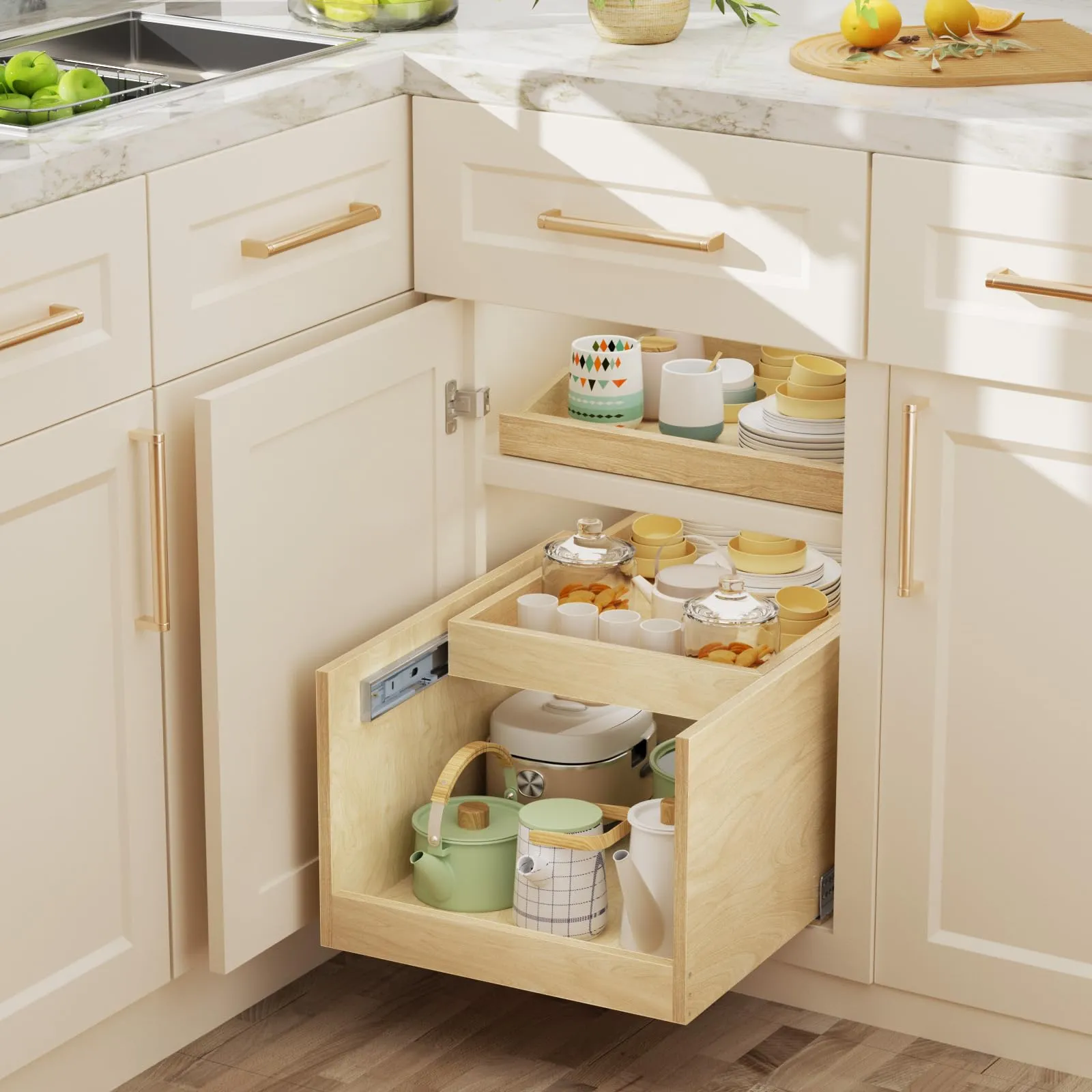 Retractable Double-Drawer Pull Out Cabinet Organizer