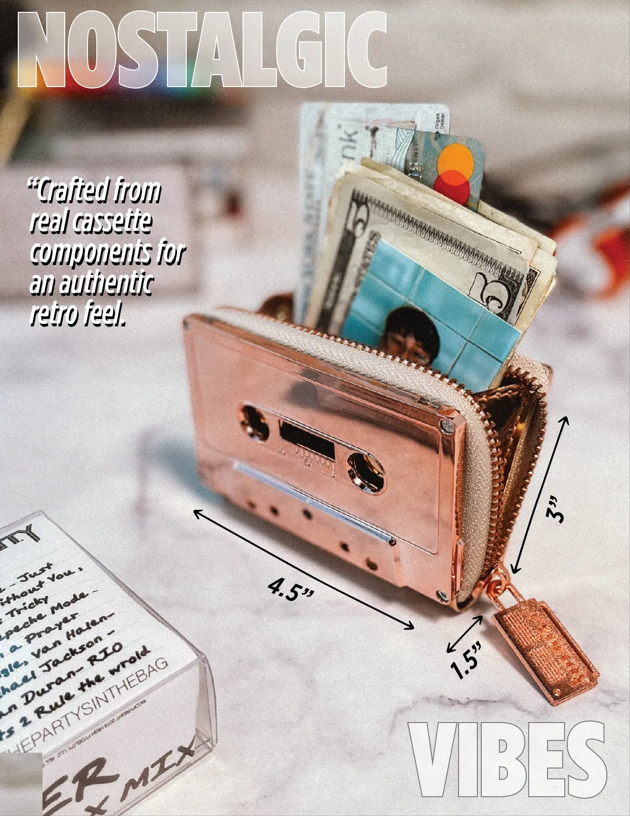 Retro Cassette Wallet | Rose Gold Chrome