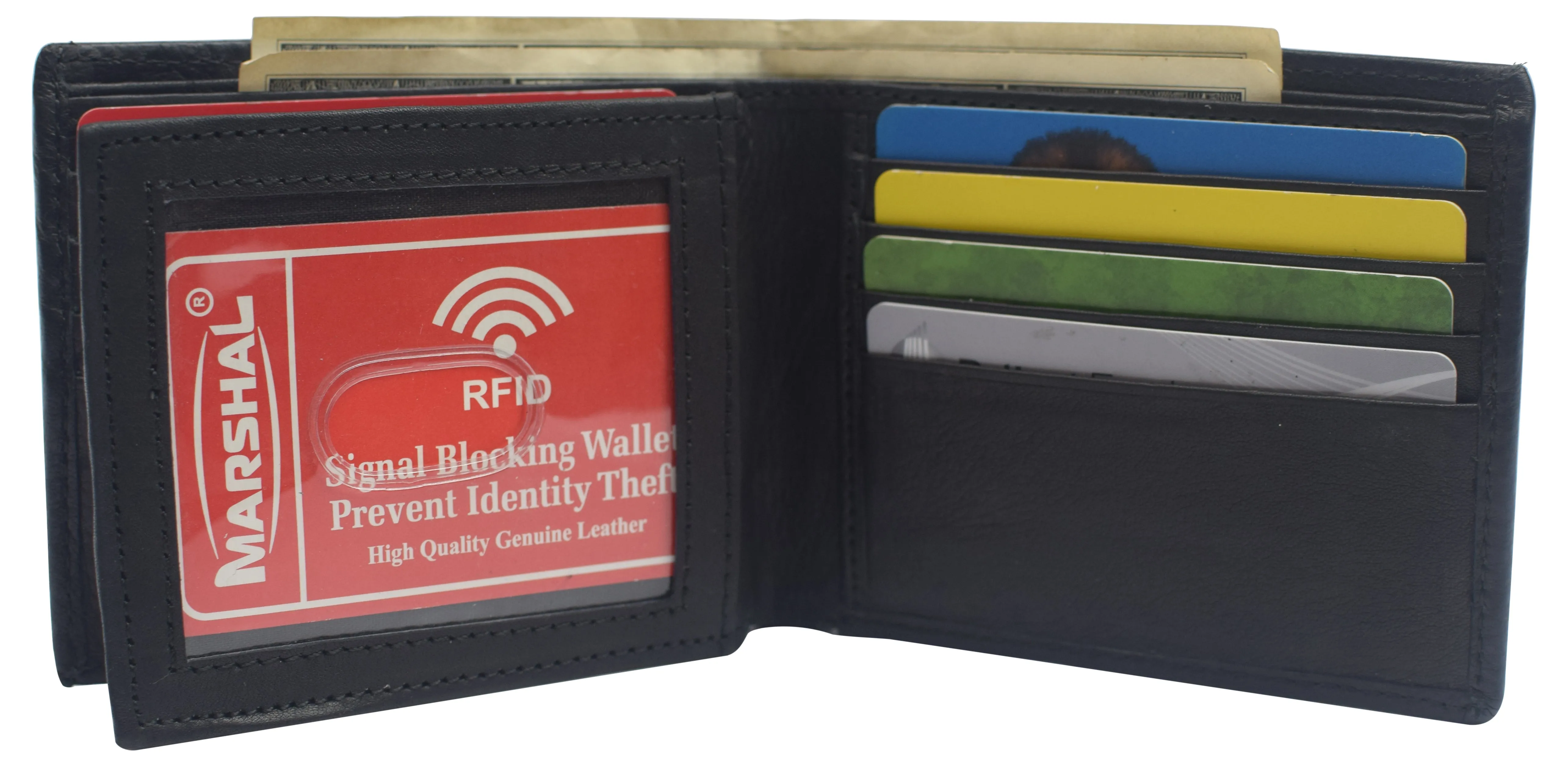 RFID Blocking Genuine Leather Wallet Extra Capacity Bifold Wallets for Men