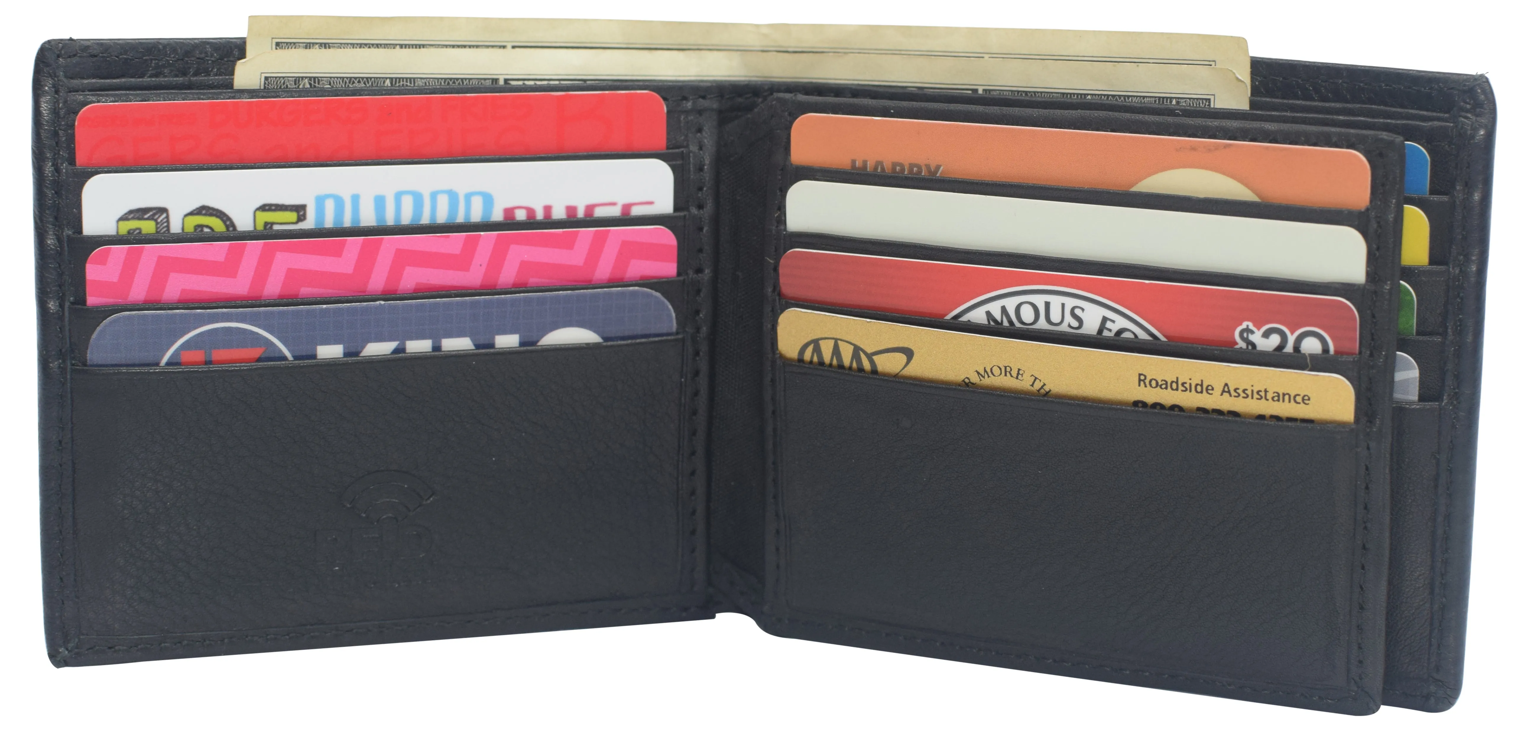 RFID Blocking Genuine Leather Wallet Extra Capacity Bifold Wallets for Men