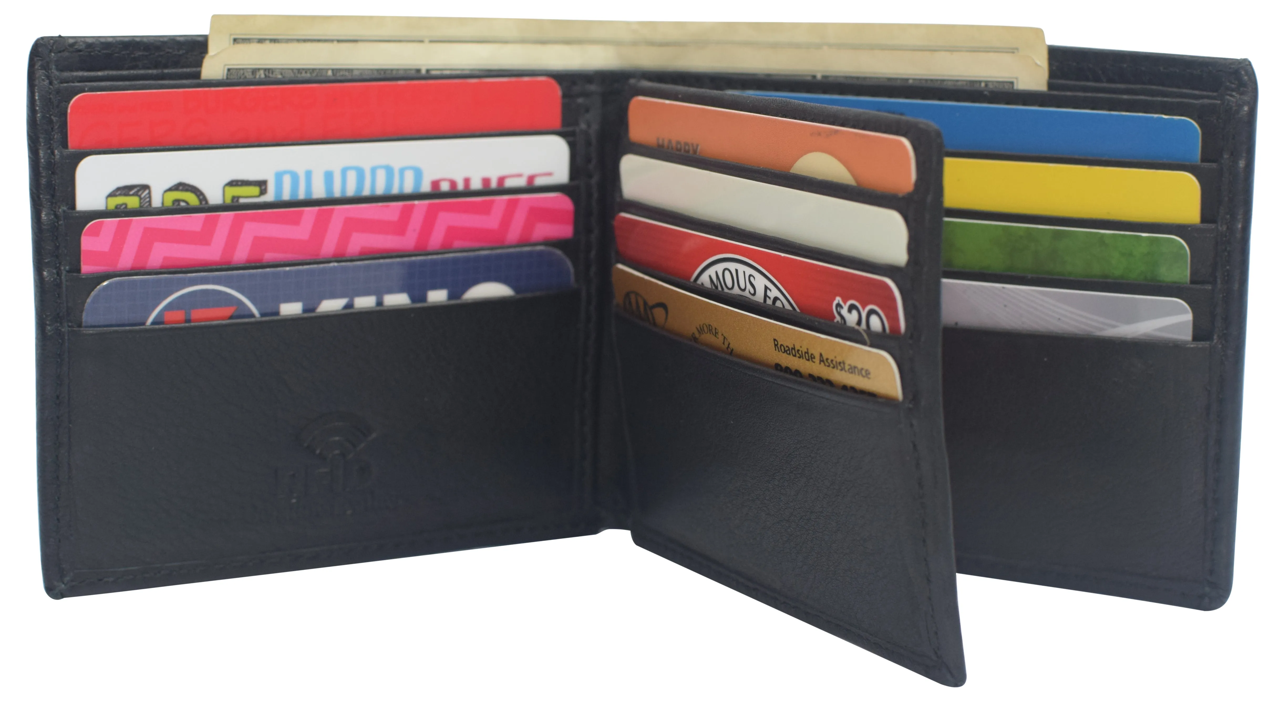 RFID Blocking Genuine Leather Wallet Extra Capacity Bifold Wallets for Men