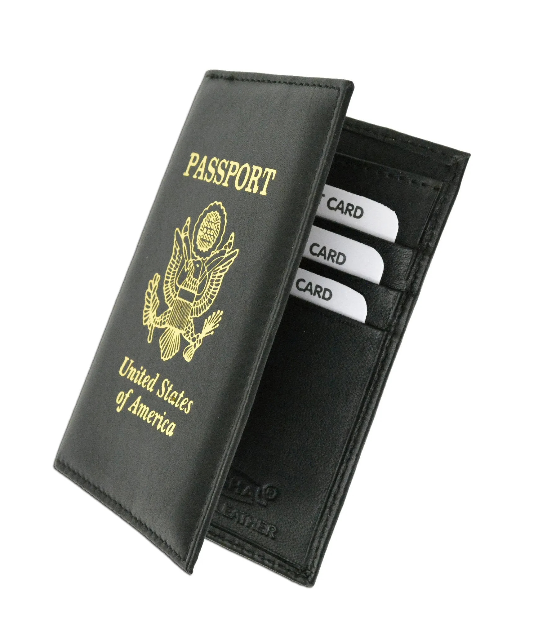 RFID Blocking Premium Leather United States Passport Holder Golden Print Emblem RFID P 601 USA