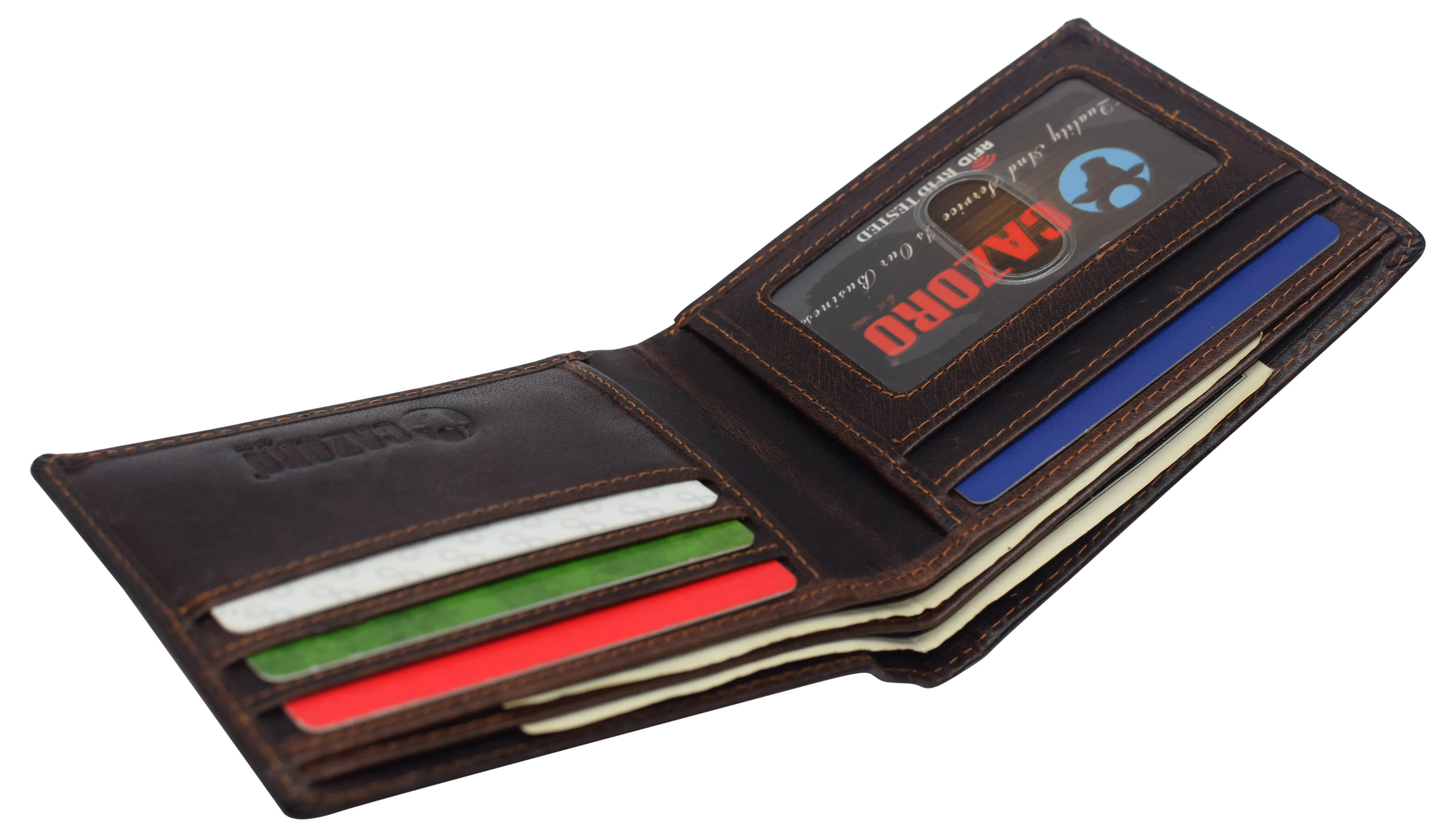 RFID0060BF Real Leather Mens Slim Bifold Wallet RFID Blocking Front Pocket Wallets for Men