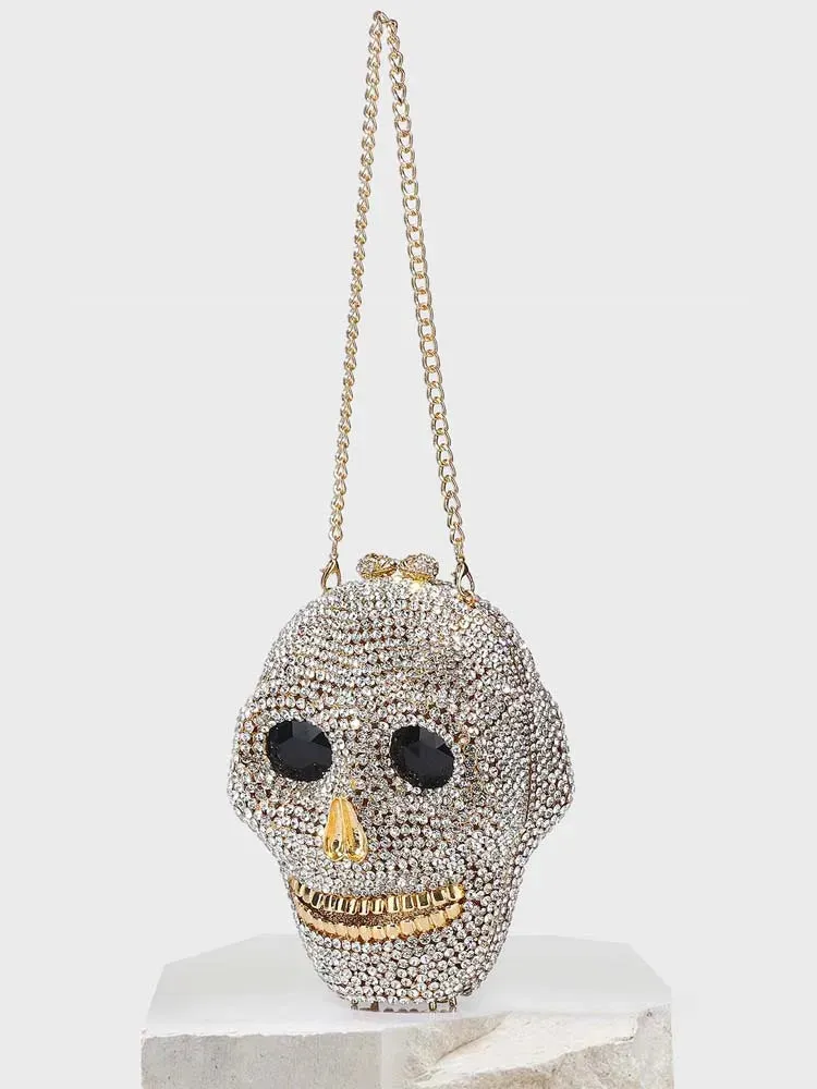 Rhinestone Skull Head Clutch Bag