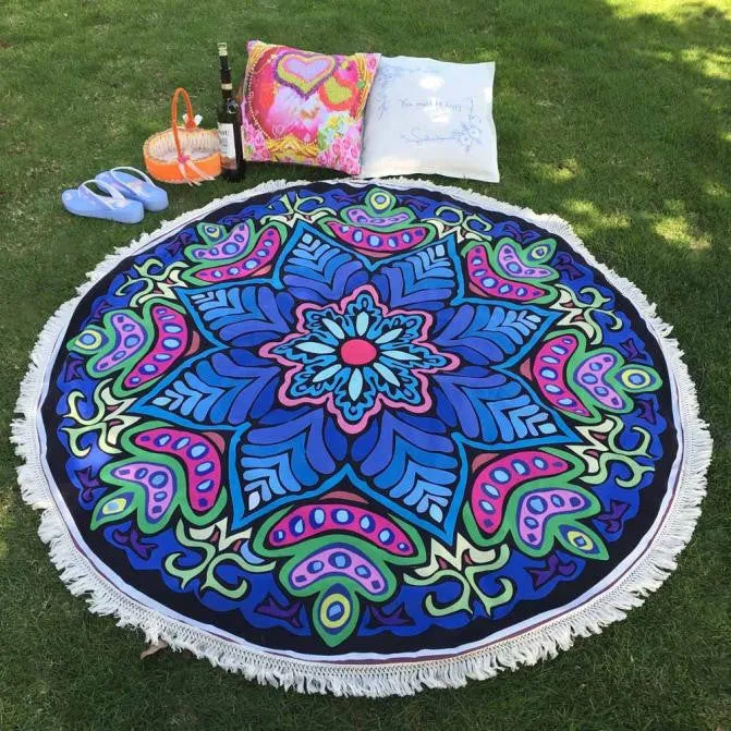 Round Hippie Tapestry Beach Throw Roundie Towel Yoga Mat Bohemian BU