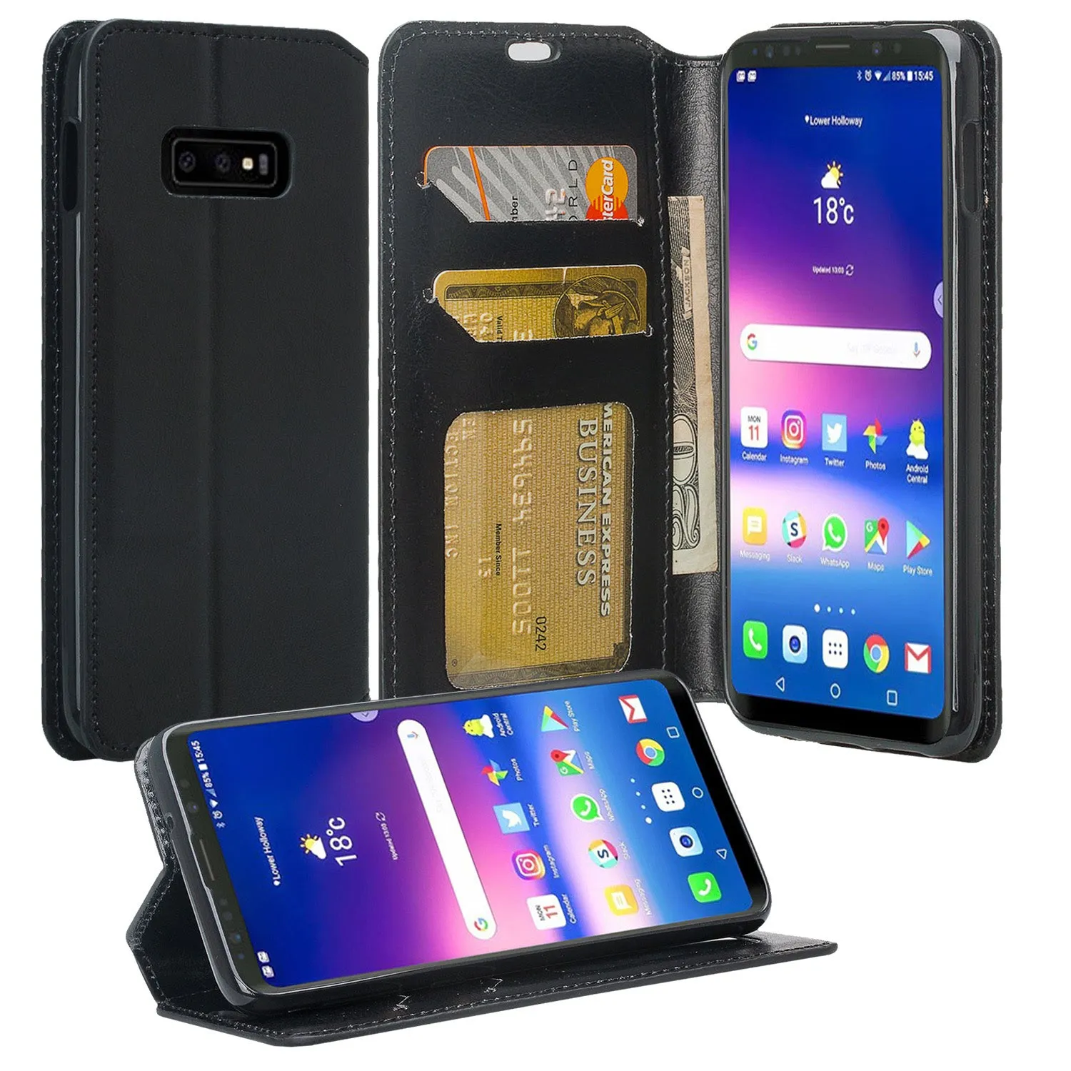 Samsung Galaxy S10e Case, Pu Leather Wallet Case [Kickstand] with ID & Credit Card Slots for Galaxy S10e - Black