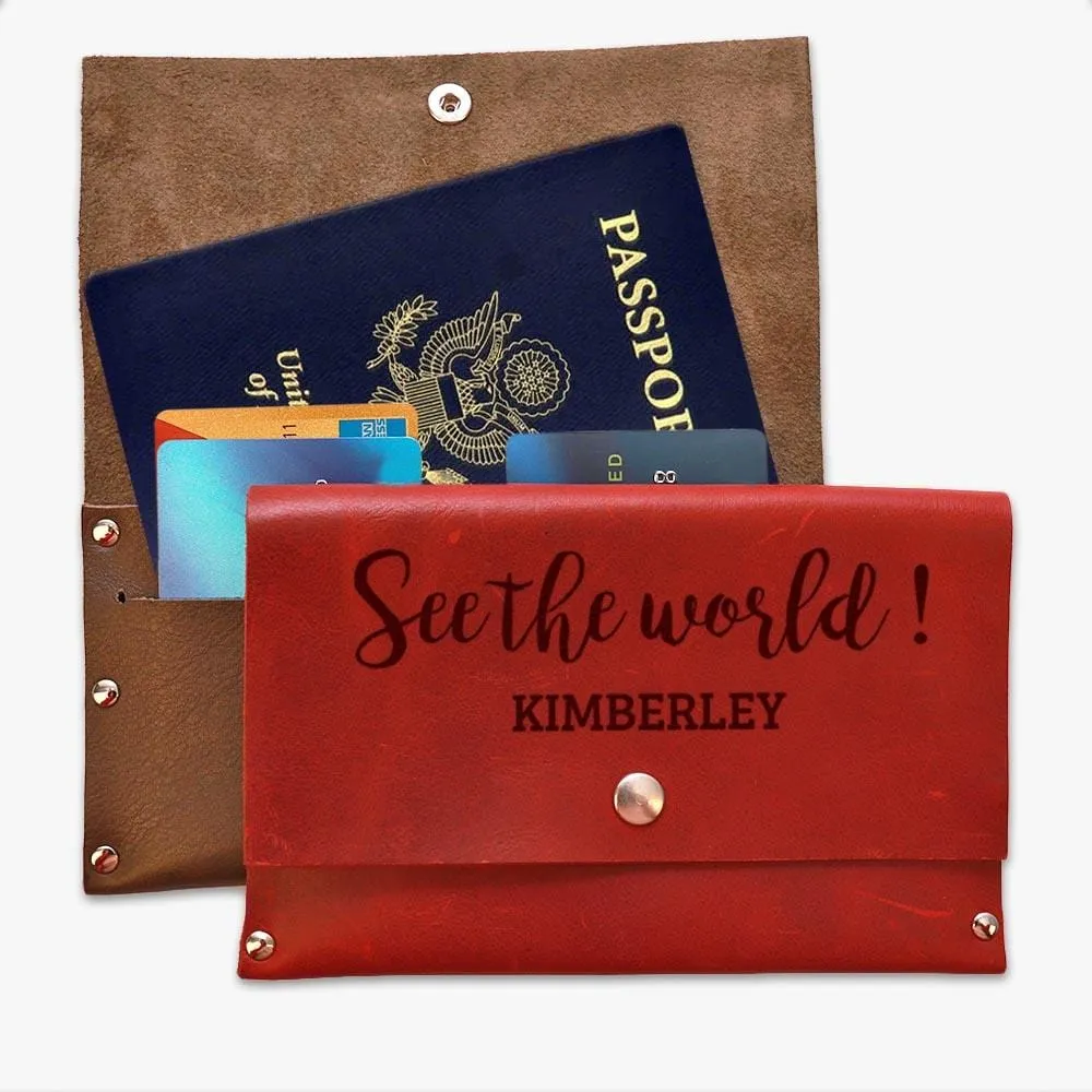 See The World Custom Genuine Leather Passport Cover Wallet