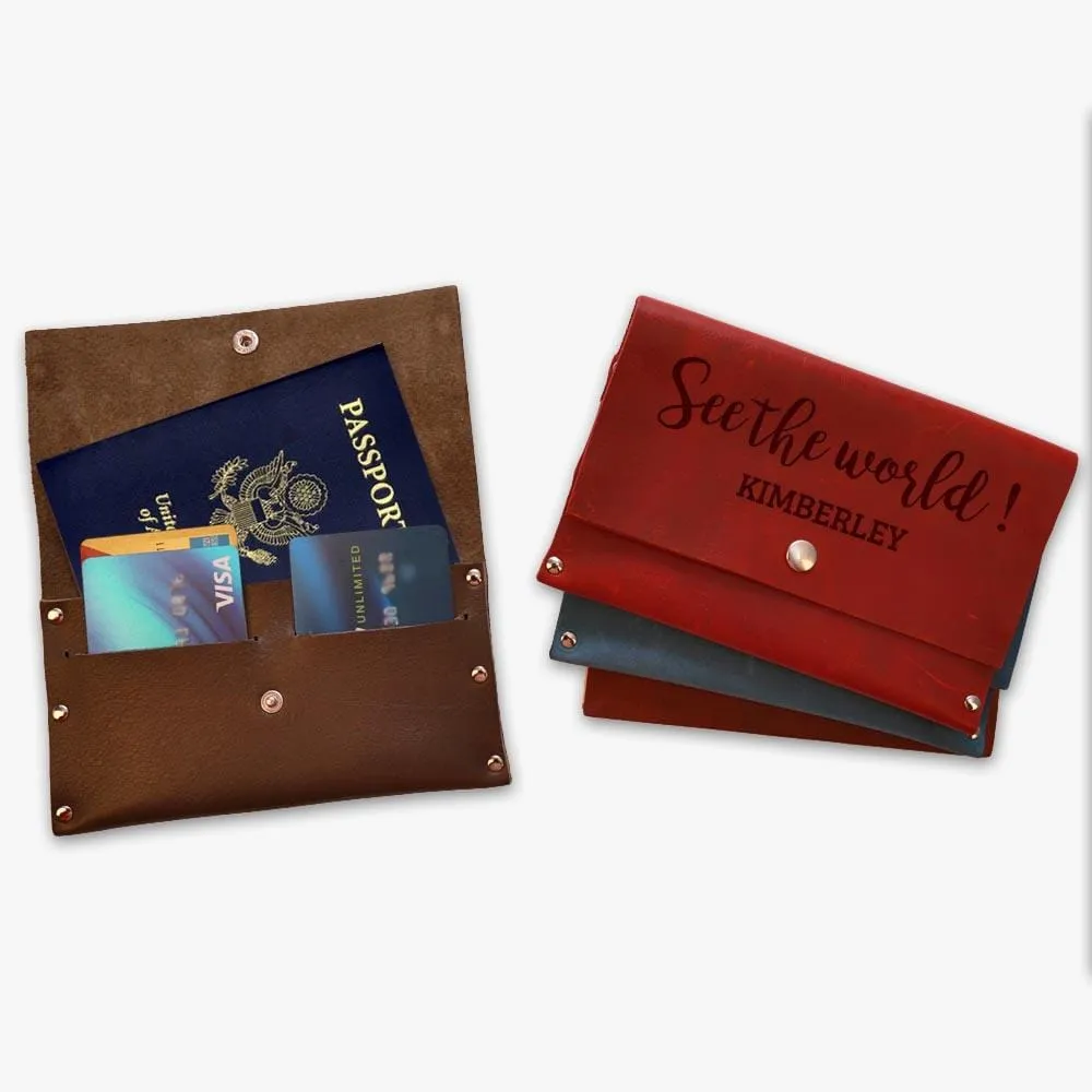 See The World Custom Genuine Leather Passport Cover Wallet