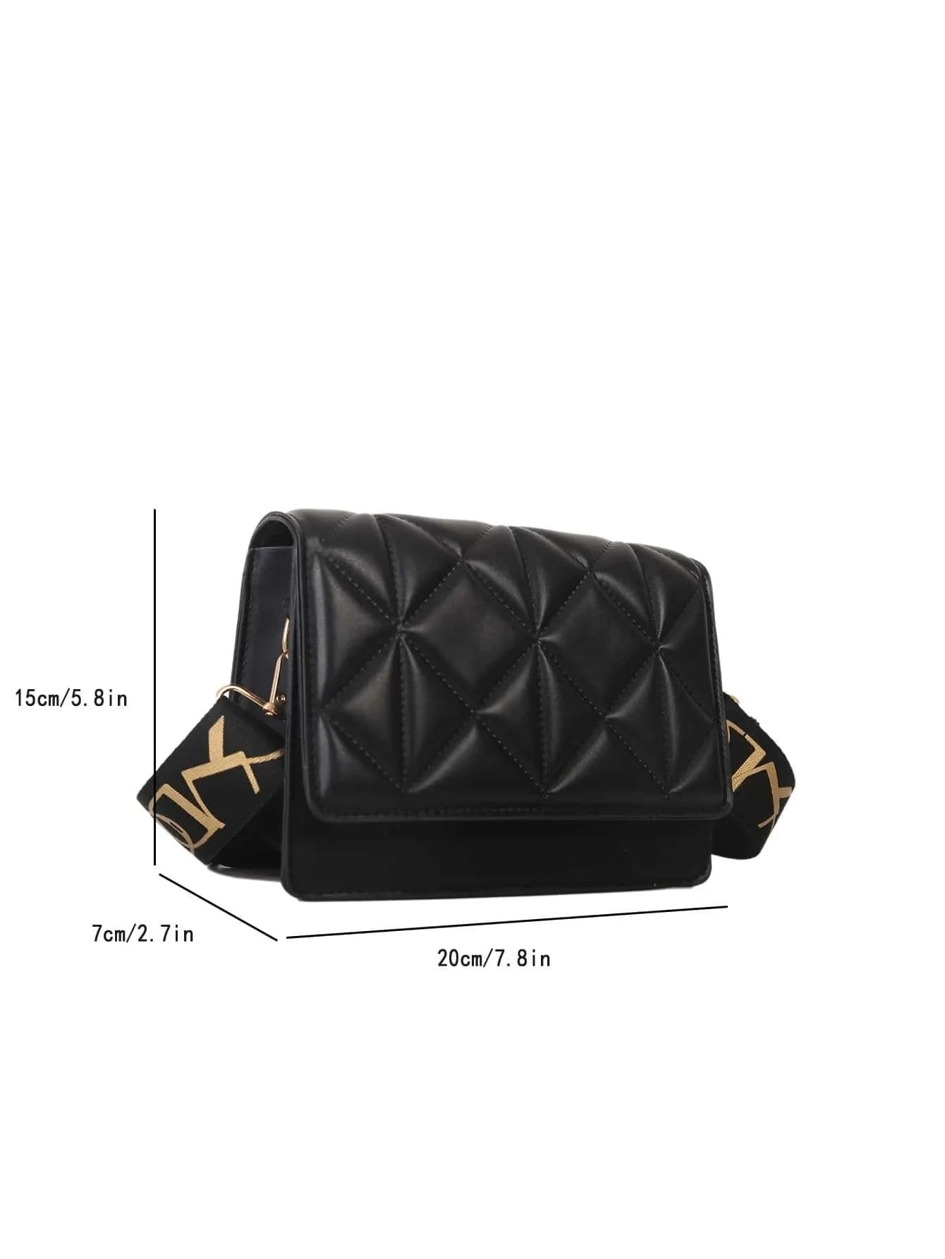 SHEIN Geometric Embossed Flap Square Bag Fashionable Black PU For Daily Life