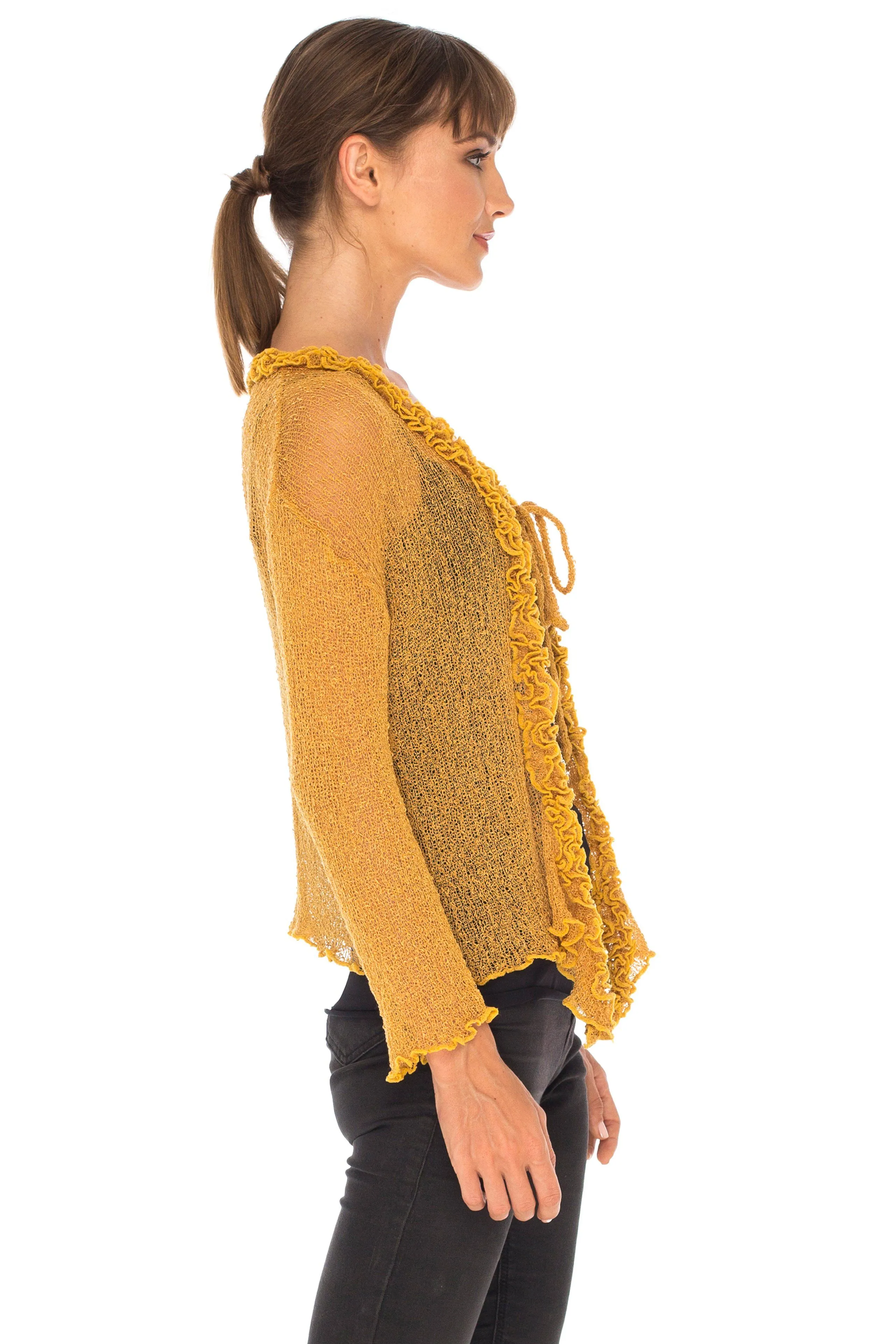 SHU-SHI Womens Sheer Shrug Cardigan Sweater Lightweight Knit Ruffle Shrug