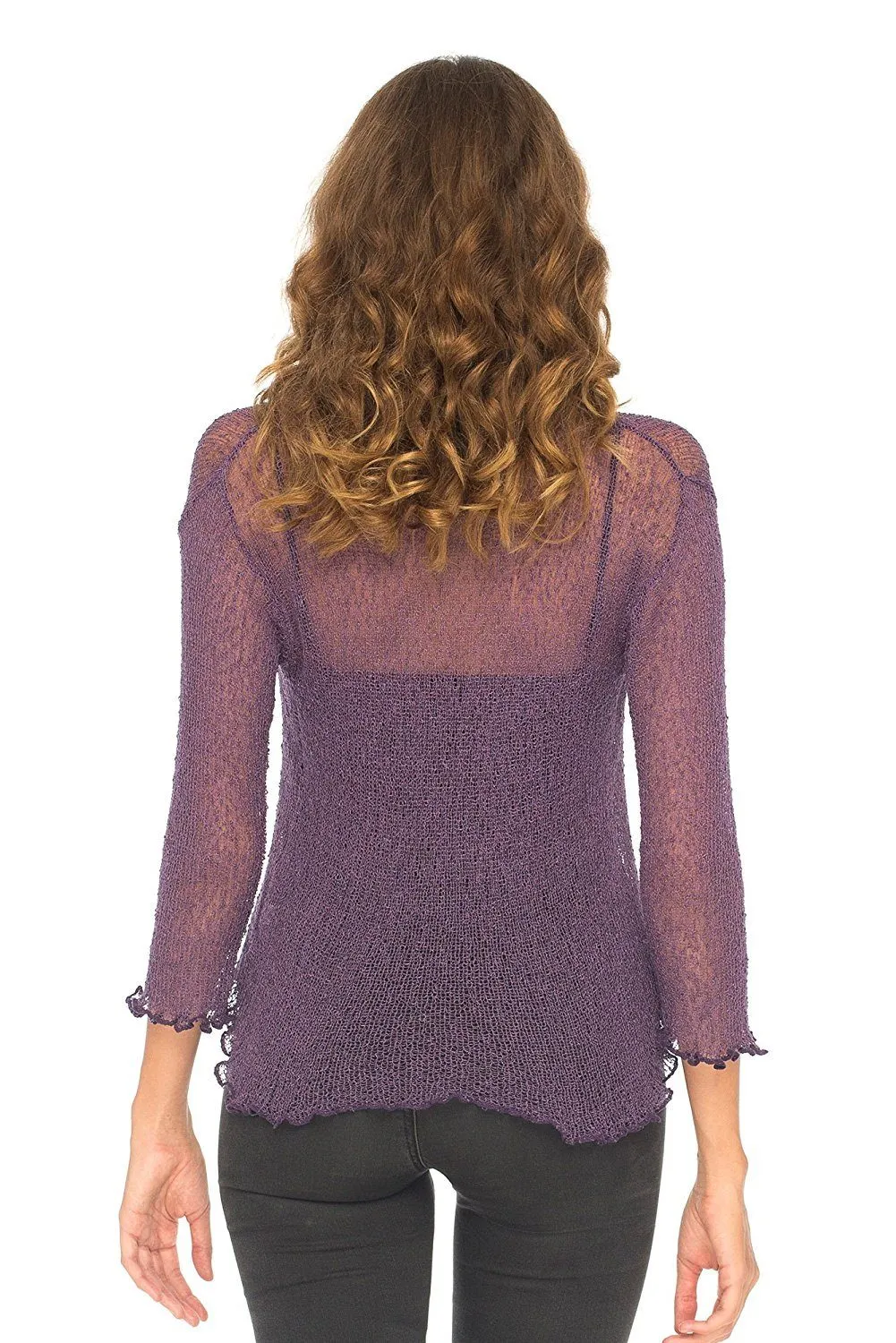 SHU-SHI Womens Sheer Shrug Cardigan Sweater Lightweight Knit Ruffle Shrug