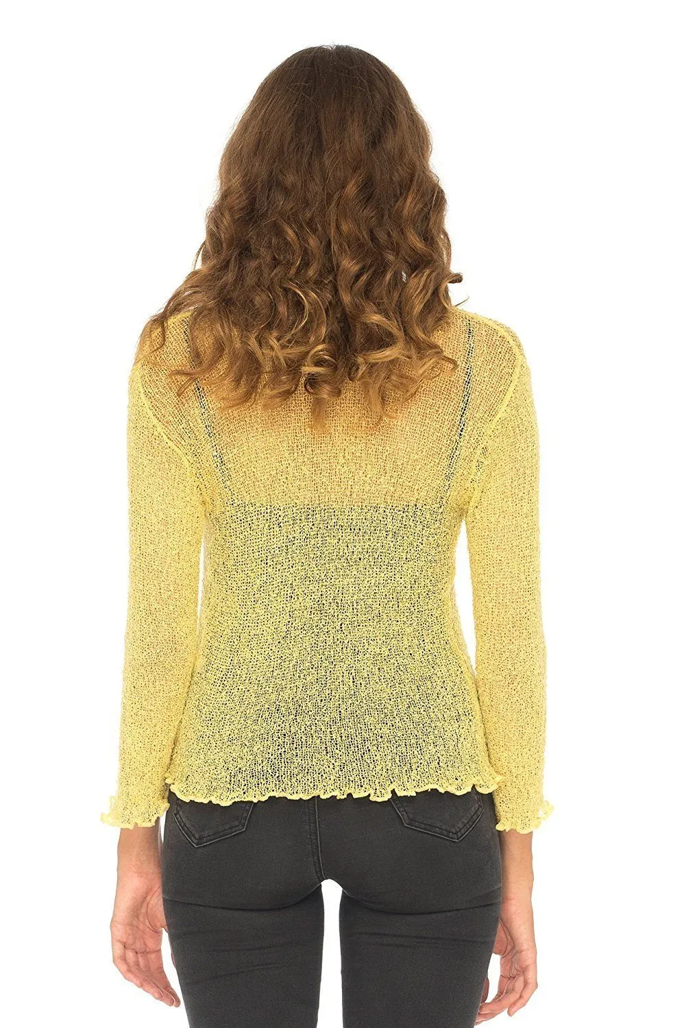 SHU-SHI Womens Sheer Shrug Cardigan Sweater Lightweight Knit Ruffle Shrug