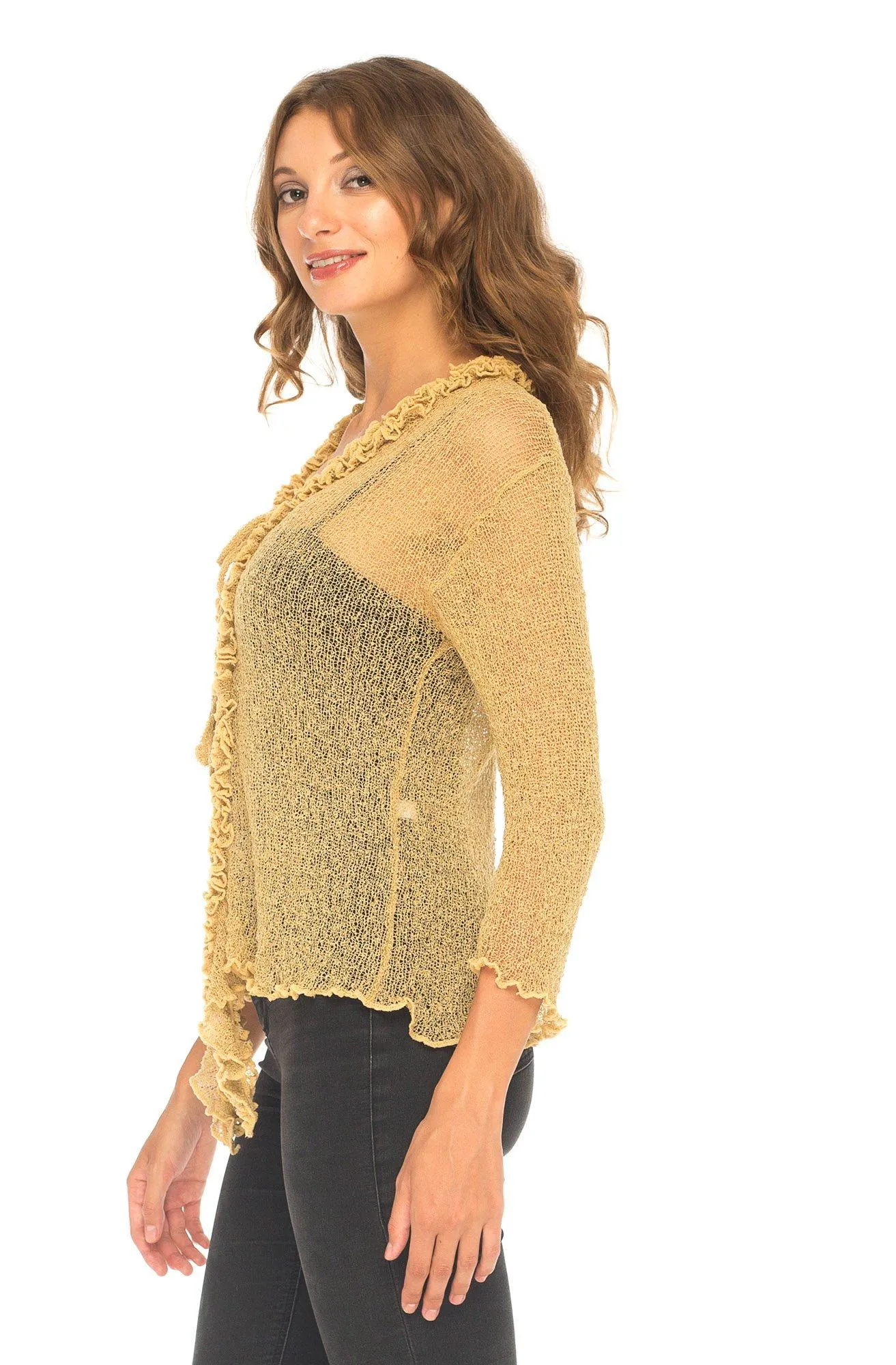 SHU-SHI Womens Sheer Shrug Cardigan Sweater Lightweight Knit Ruffle Shrug