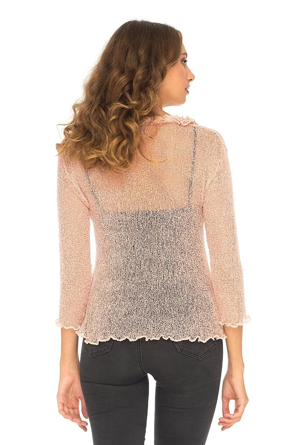 SHU-SHI Womens Sheer Shrug Cardigan Sweater Lightweight Knit Ruffle Shrug