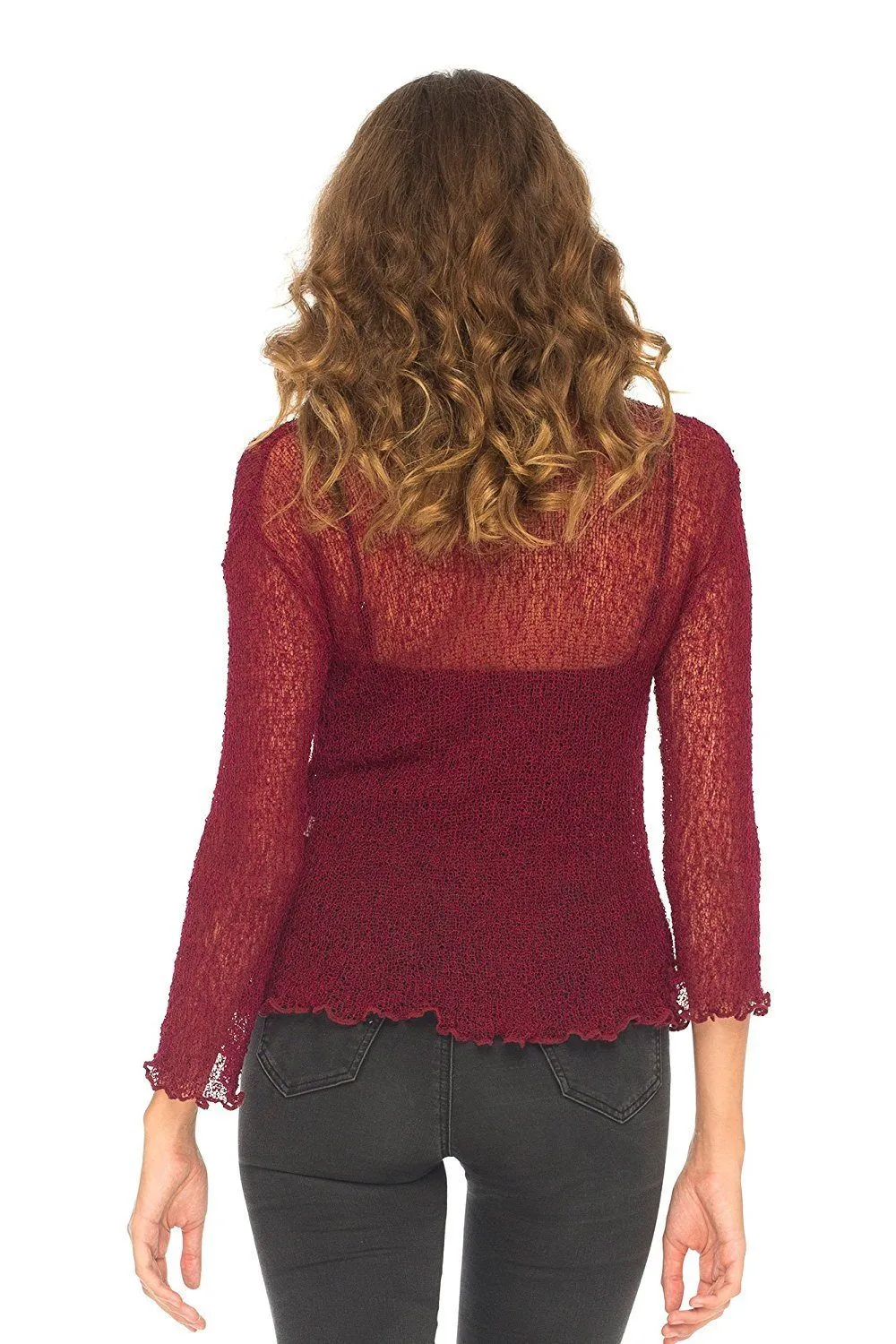 SHU-SHI Womens Sheer Shrug Cardigan Sweater Lightweight Knit Ruffle Shrug