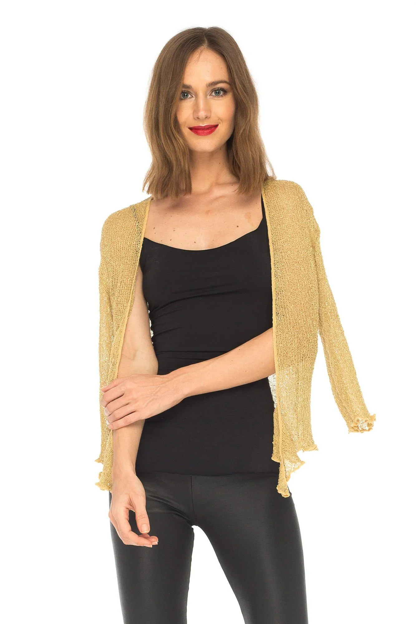 SHU-SHI Womens Sparkly Knit Sheer Shrug Cardigan Bolero Top One Size Fits Most