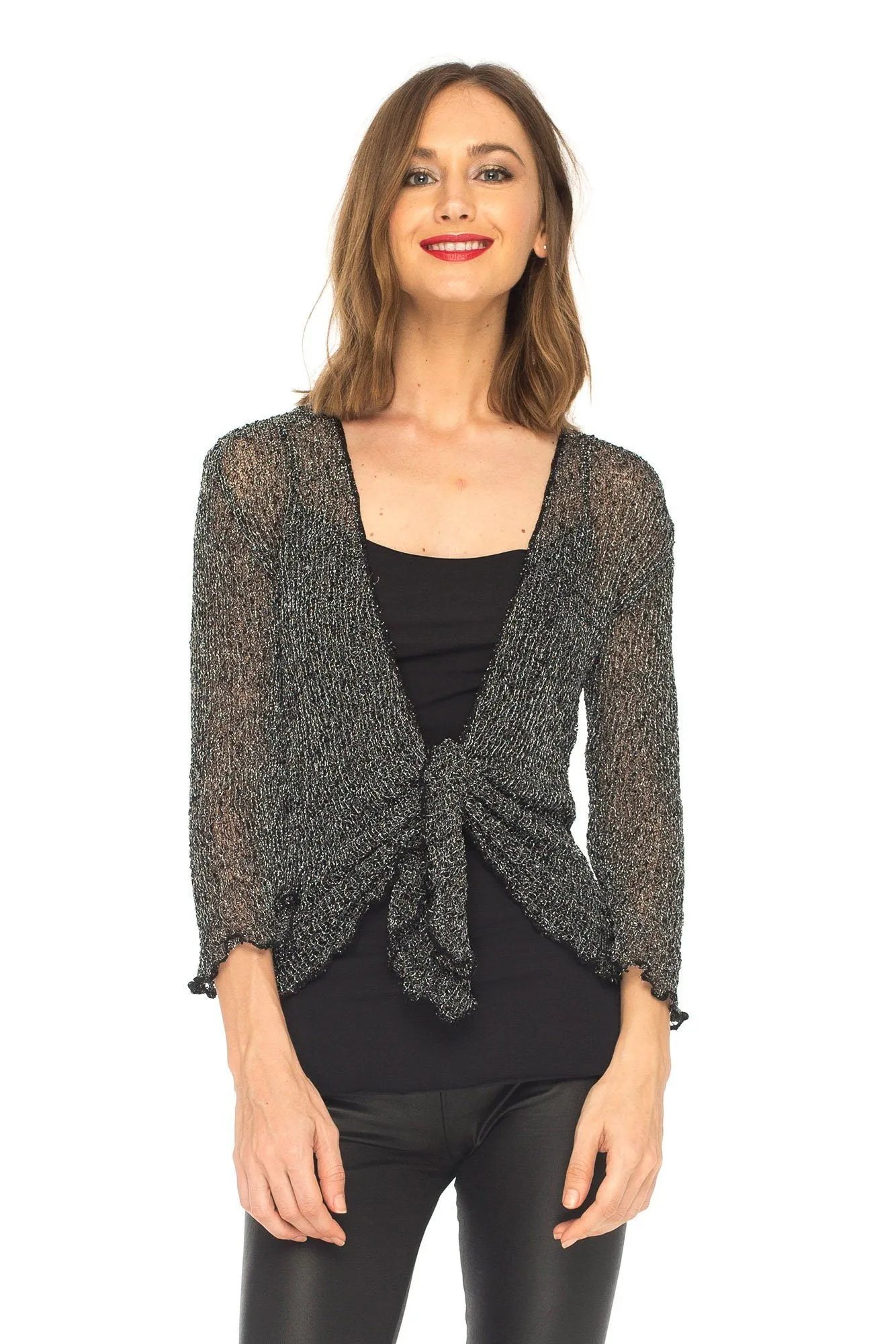 SHU-SHI Womens Sparkly Knit Sheer Shrug Cardigan Bolero Top One Size Fits Most