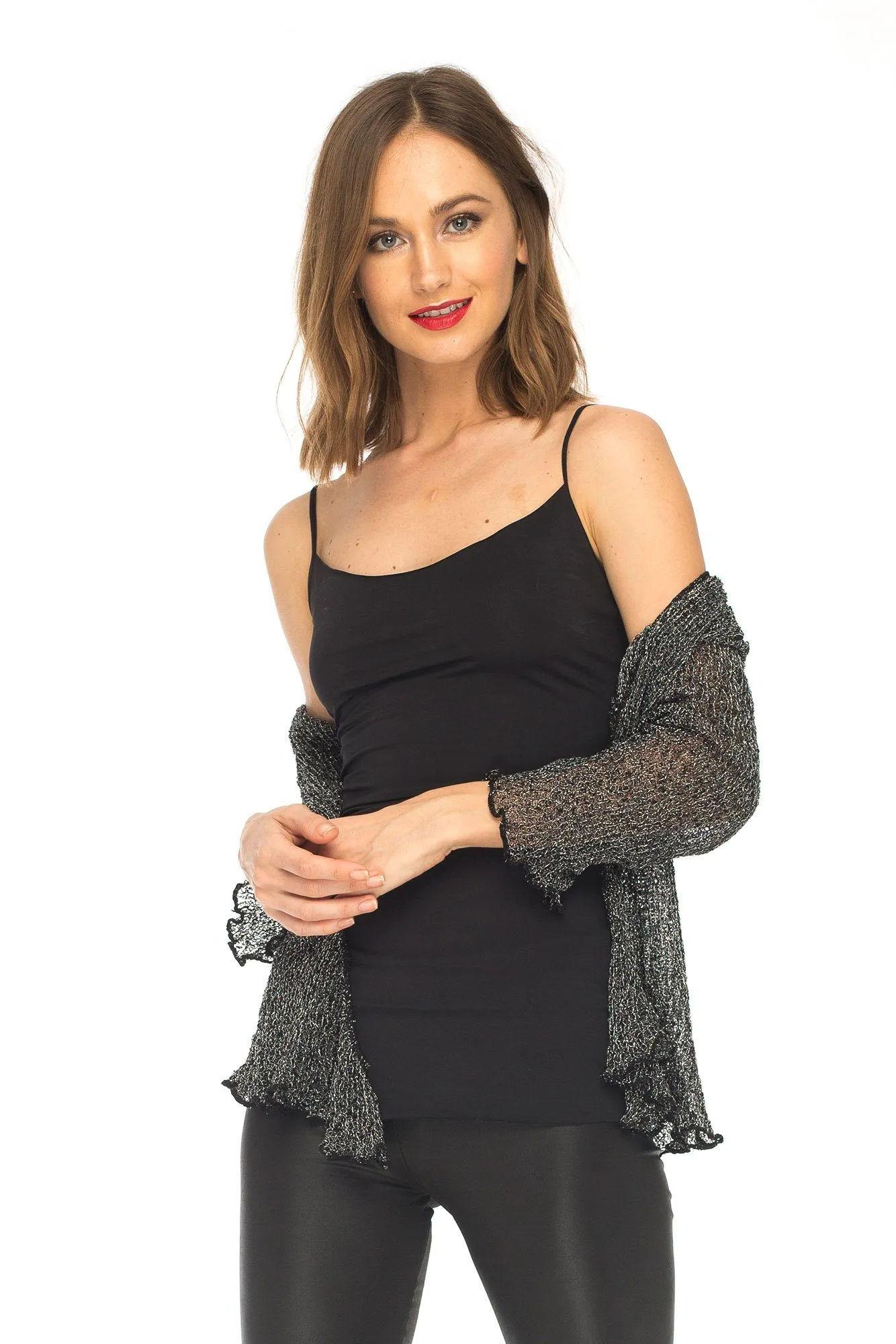 SHU-SHI Womens Sparkly Knit Sheer Shrug Cardigan Bolero Top One Size Fits Most