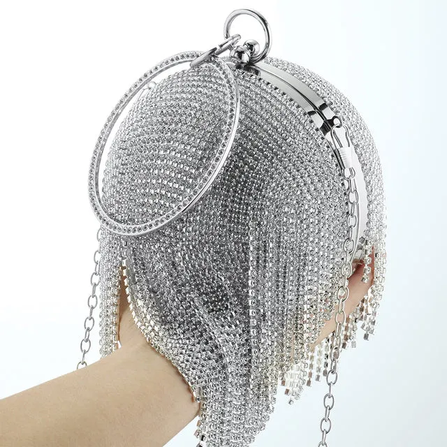 Sliver Diamonds Rhinestone Round Ball Evening Bags 2022