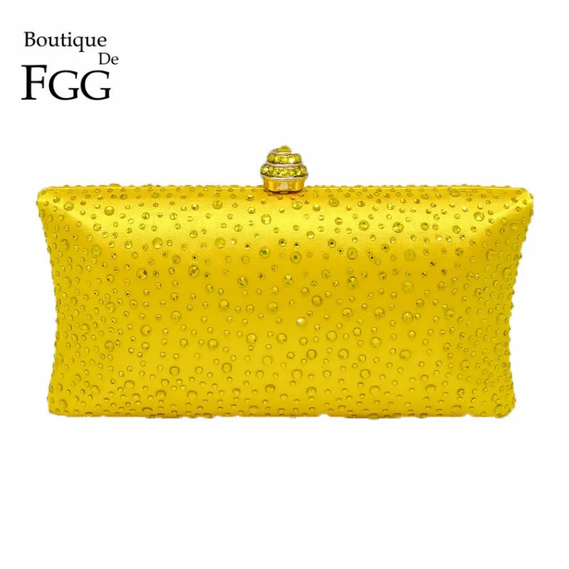 Sparkling Yellow Crystal Evening Clutches Women With Rhinestones Bridal Purses Wedding Prom Box Clutch Bag Handbags Shoulder Bag