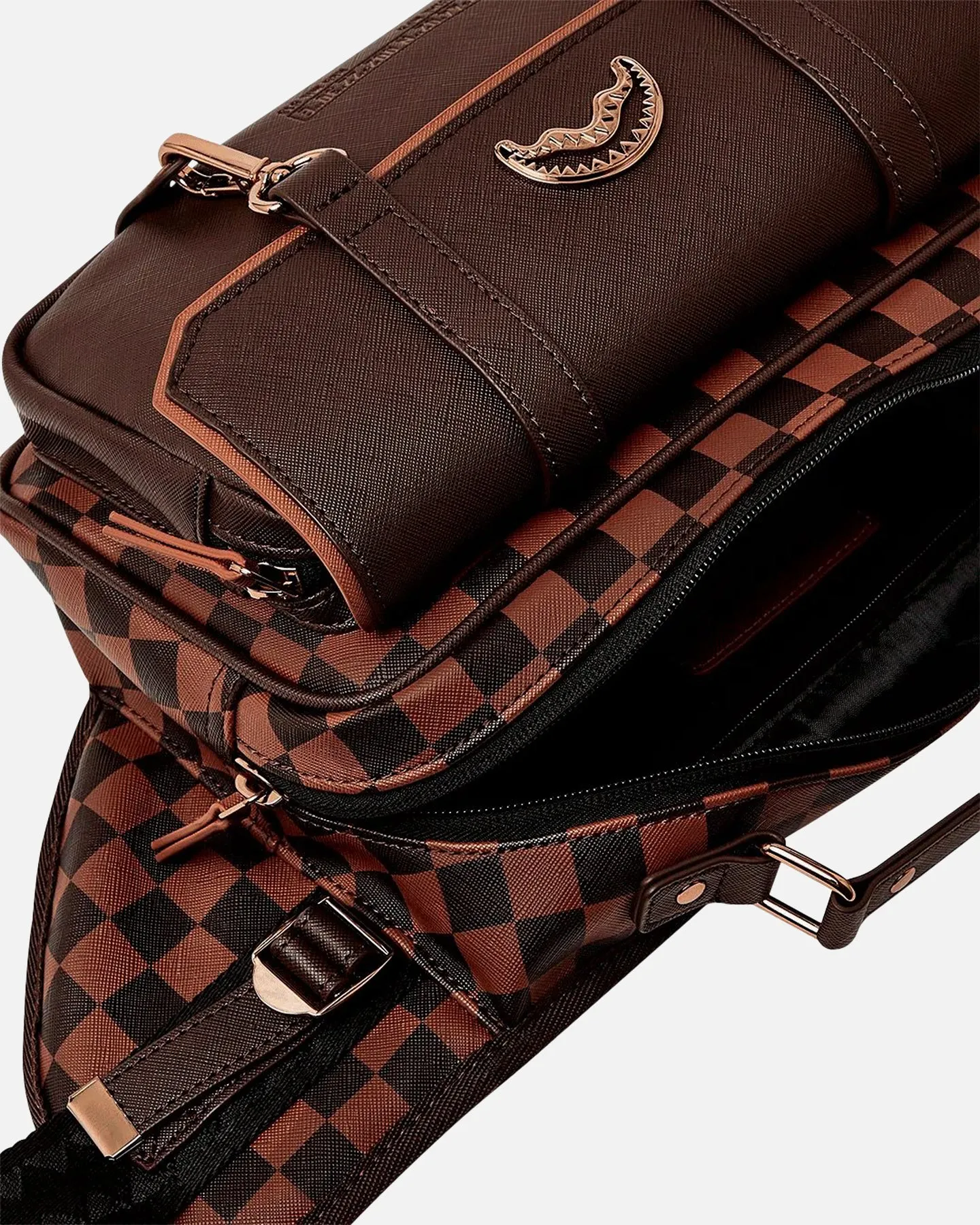 Sprayground Brown Checkered Special Ops Crossbody Bag Brown