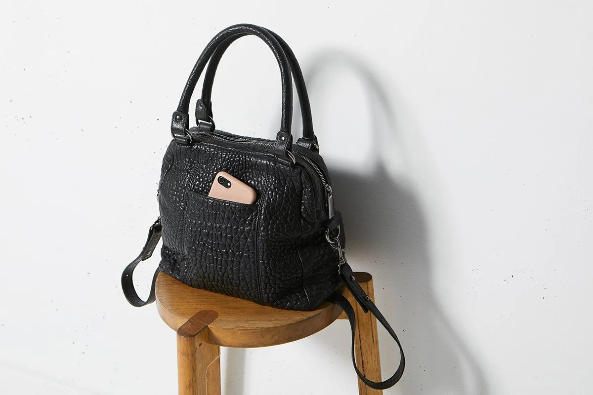 Status Anxiety WOMENS LAST MOUNTAINS LEATHER BAG - BLACK BUBBLE