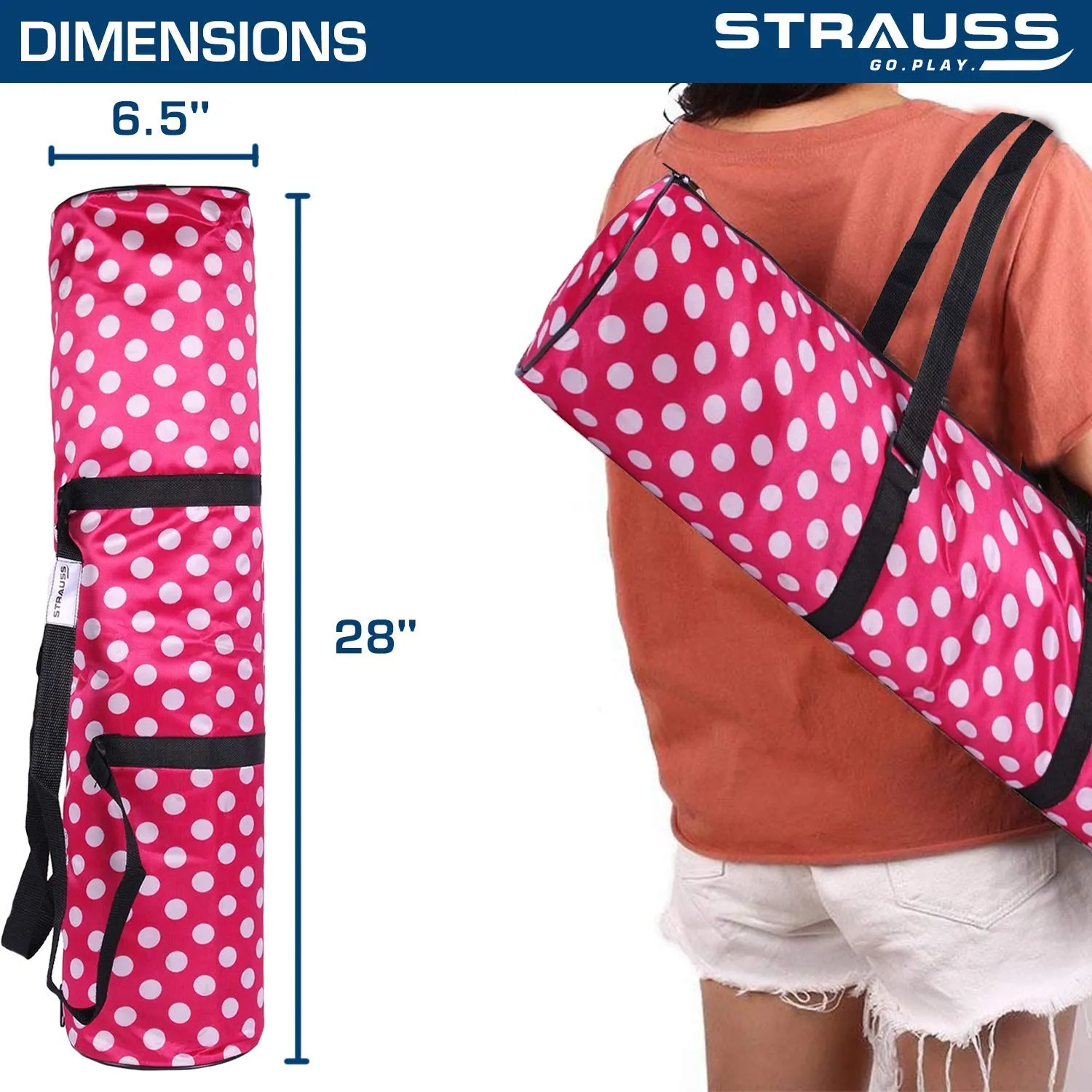 Strauss TPE Eco-Friendly Yoga Mat, 6mm (Purple) and Yoga Mat Bag,Polka Dots Pink (Full Zip)