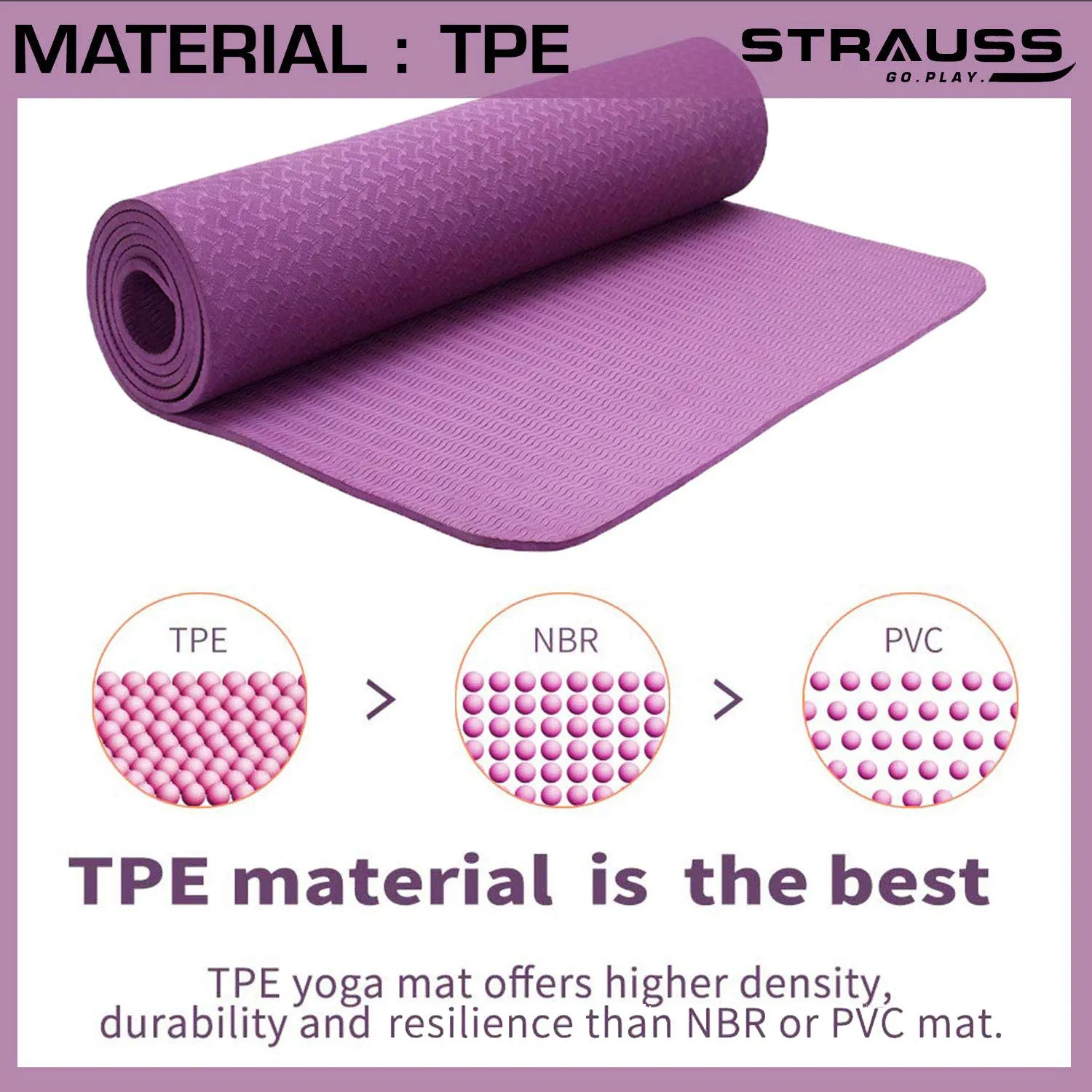 Strauss TPE Eco-Friendly Yoga Mat, 6mm (Purple) and Yoga Mat Bag,Polka Dots Pink (Full Zip)