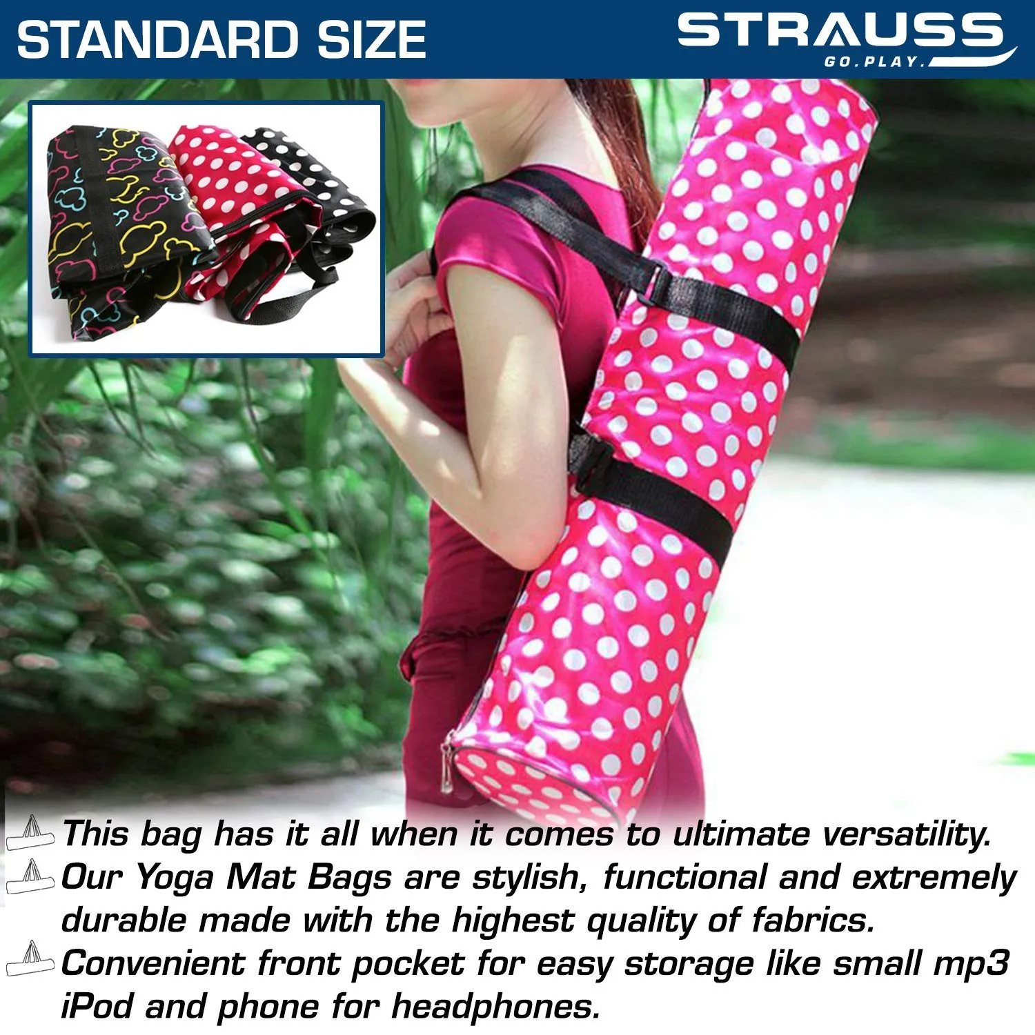 Strauss TPE Eco-Friendly Yoga Mat, 6mm (Purple) and Yoga Mat Bag,Polka Dots Pink (Full Zip)