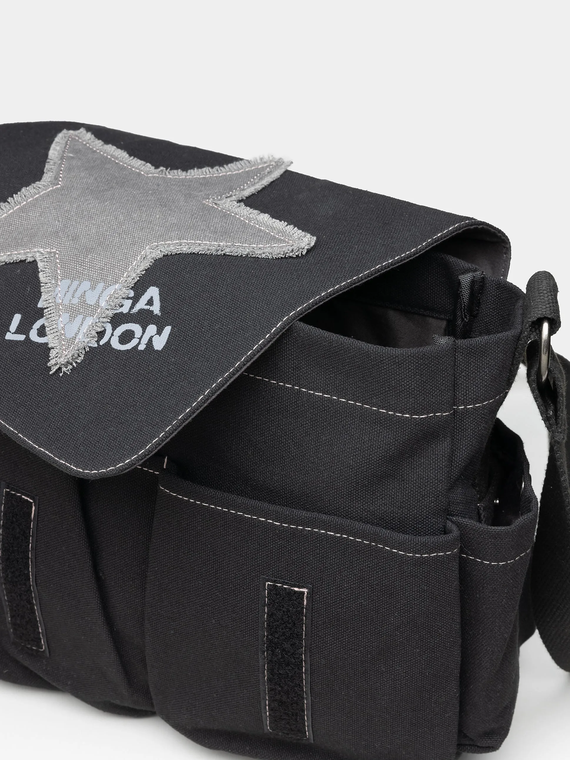 Super Star Black Canvas Messenger Bag