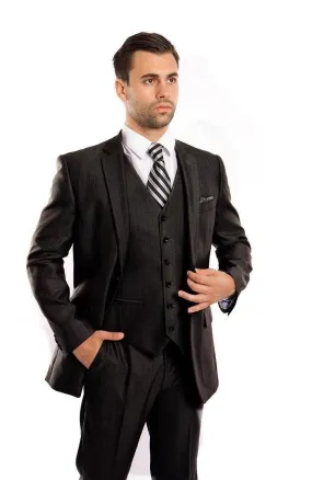 Tazio Collection-Black Textured 3 Piece Suit