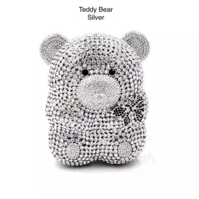 Teddy Bear Silver Women Clutch Evening Bag