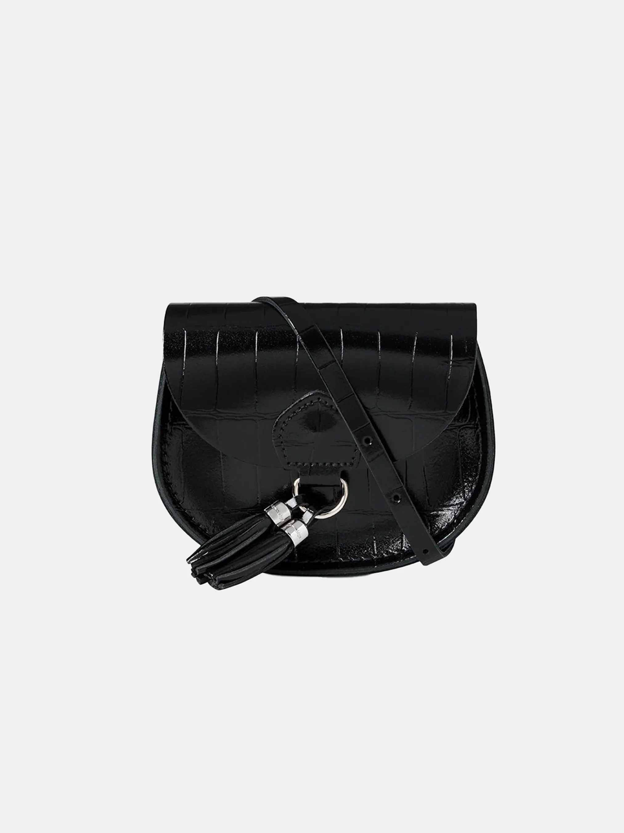 The Mini Tassel Bag - Black Patent Croc