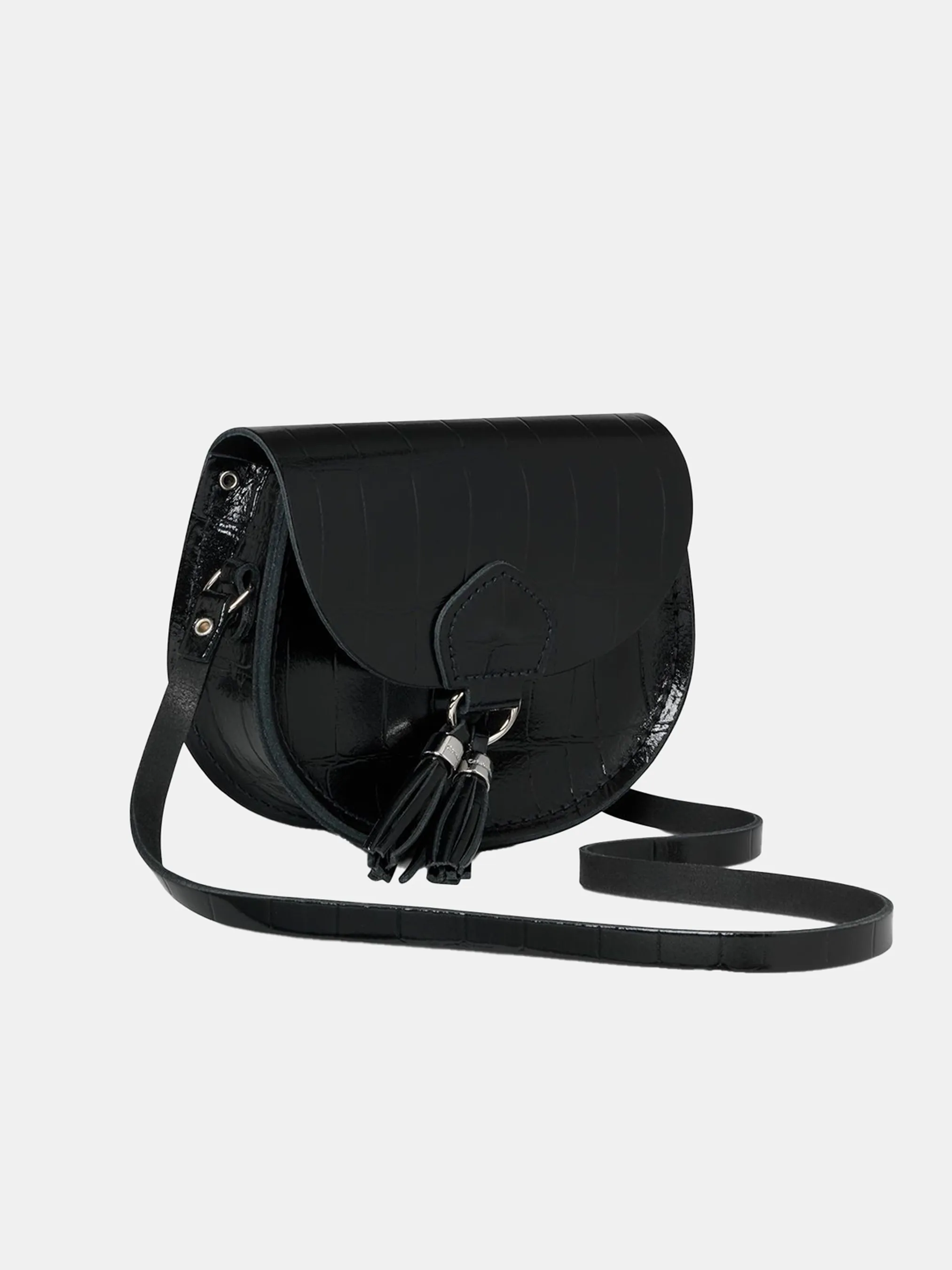 The Mini Tassel Bag - Black Patent Croc