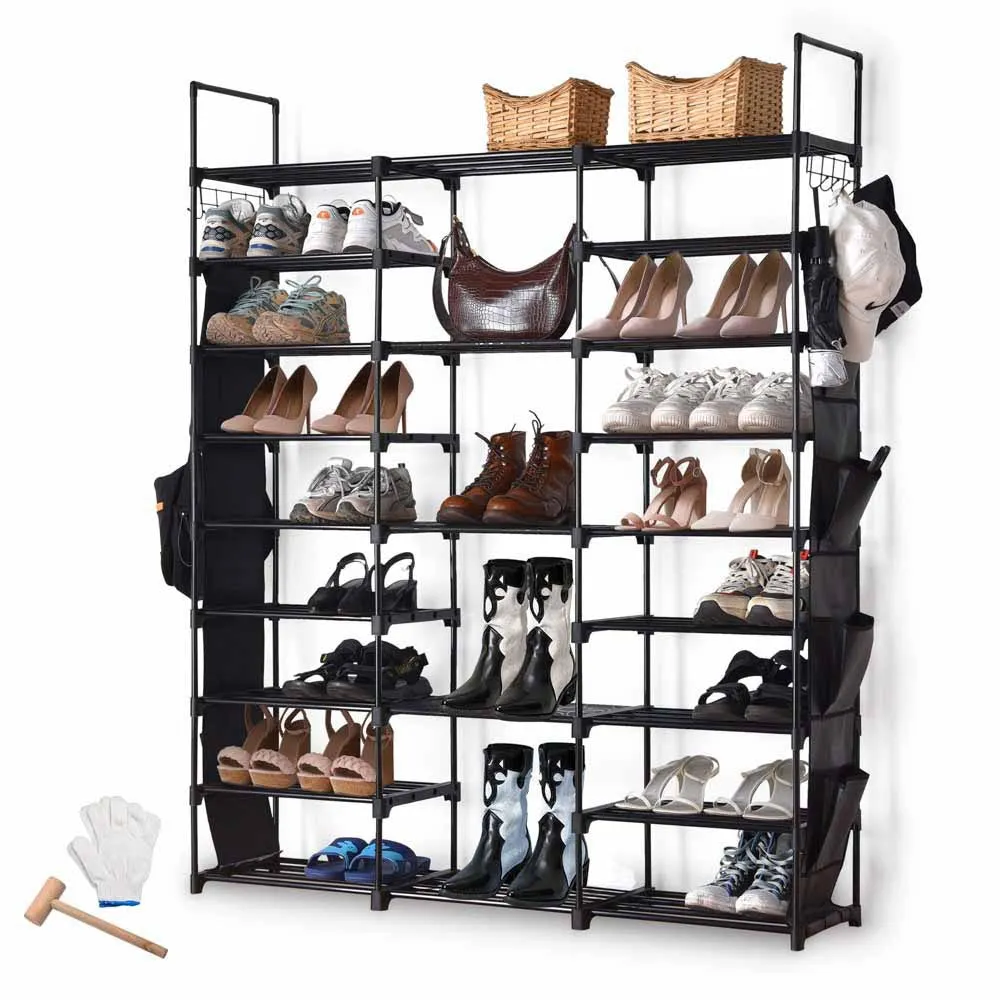 TheLAShop 9-Tier Shoe Rack Black Tall Metal Shoe Storage 42 Pairs