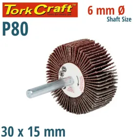 TORK CRAFT FLAP WHEEL 30 X 15 X 6MM SHAFT 80 GRIT PER EACH (100 PER BOX) ABRF301580