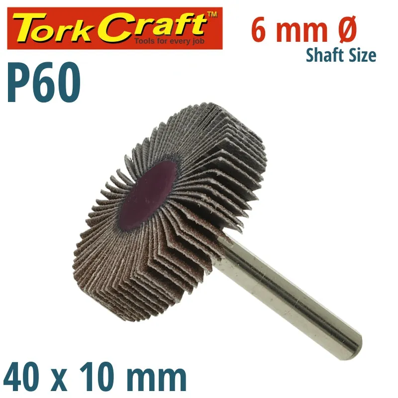 TORK CRAFT FLAP WHEEL 40 X 10 X 6MM SHAFT 60 GRIT PER EACH (500 PER BOX) ABRF401060