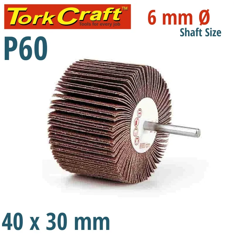 TORK CRAFT FLAP WHEEL 40 X 30 X 6MM SHAFT 60 GRIT PER EACH (35 PER BOX) ABRF403060