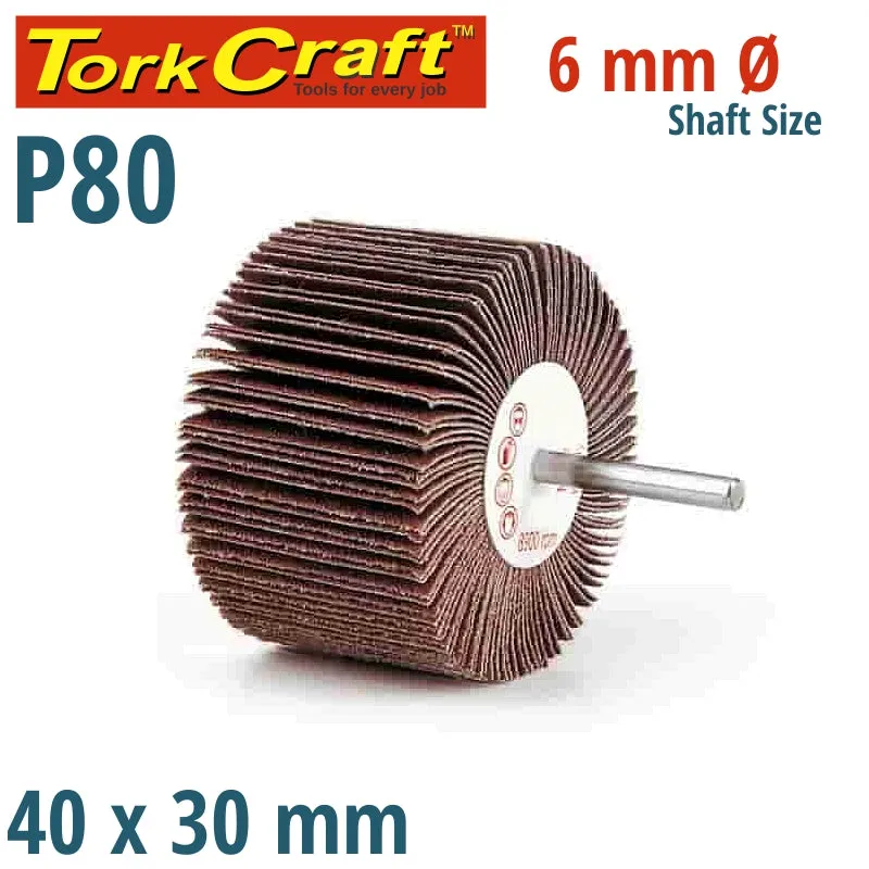 TORK CRAFT FLAP WHEEL 40 X 30 X 6MM SHAFT 80 GRIT PER EACH (35 PER BOX) ABRF403080