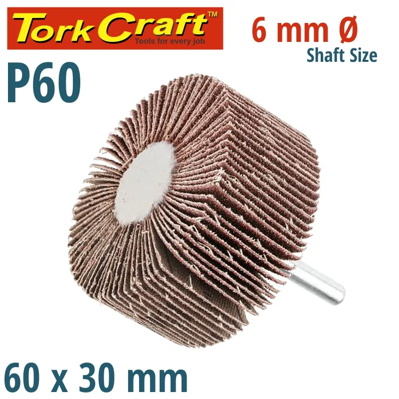 TORK CRAFT FLAP WHEEL 60 X 30 X 6MM SHAFT 60 GRIT PER EACH (14 PER BOX) ABRF603060