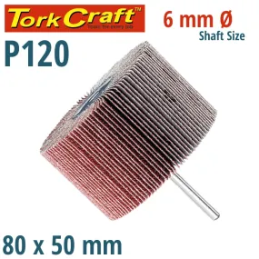 TORK CRAFT FLAP WHEEL 80 X 30 X 6MM SHAFT 120 GRIT PER EACH (7 PER BOX) ABRF8030120