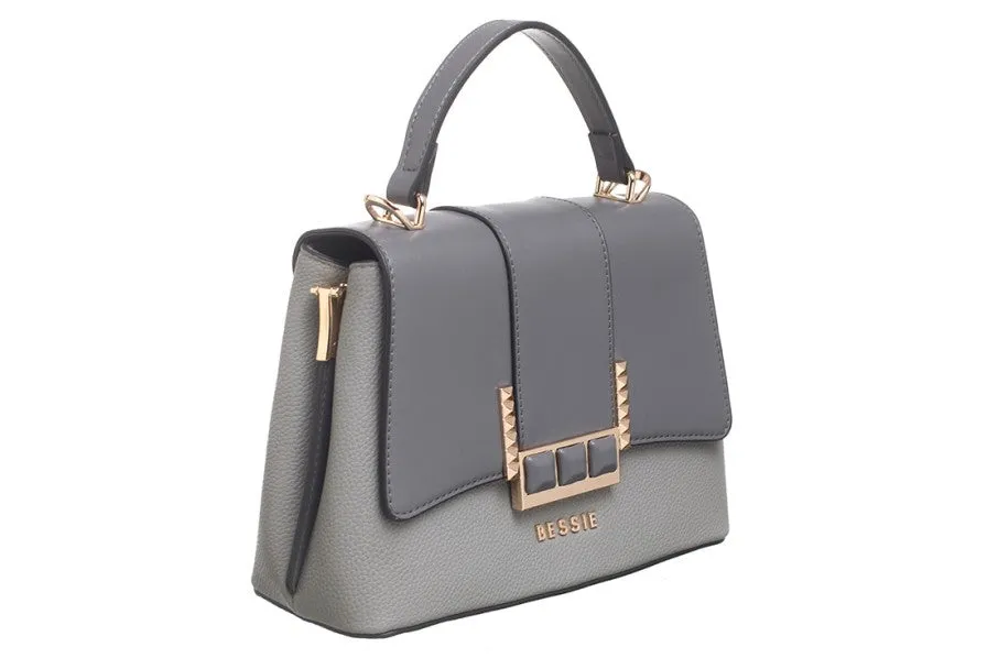 Two Tone Flap Over Grey Hand Bag