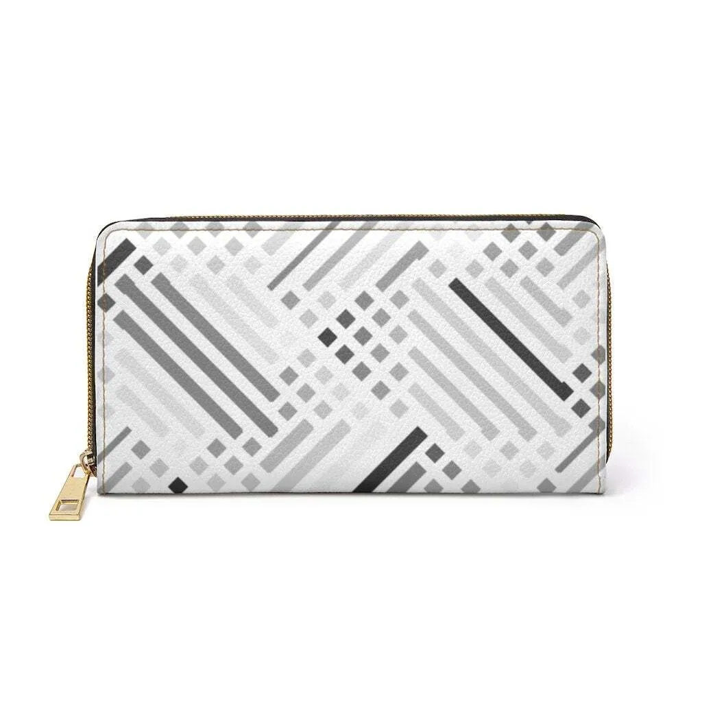 Uniquely You Womens Wallet - Zip Purse / White & Grey Geometric Lines