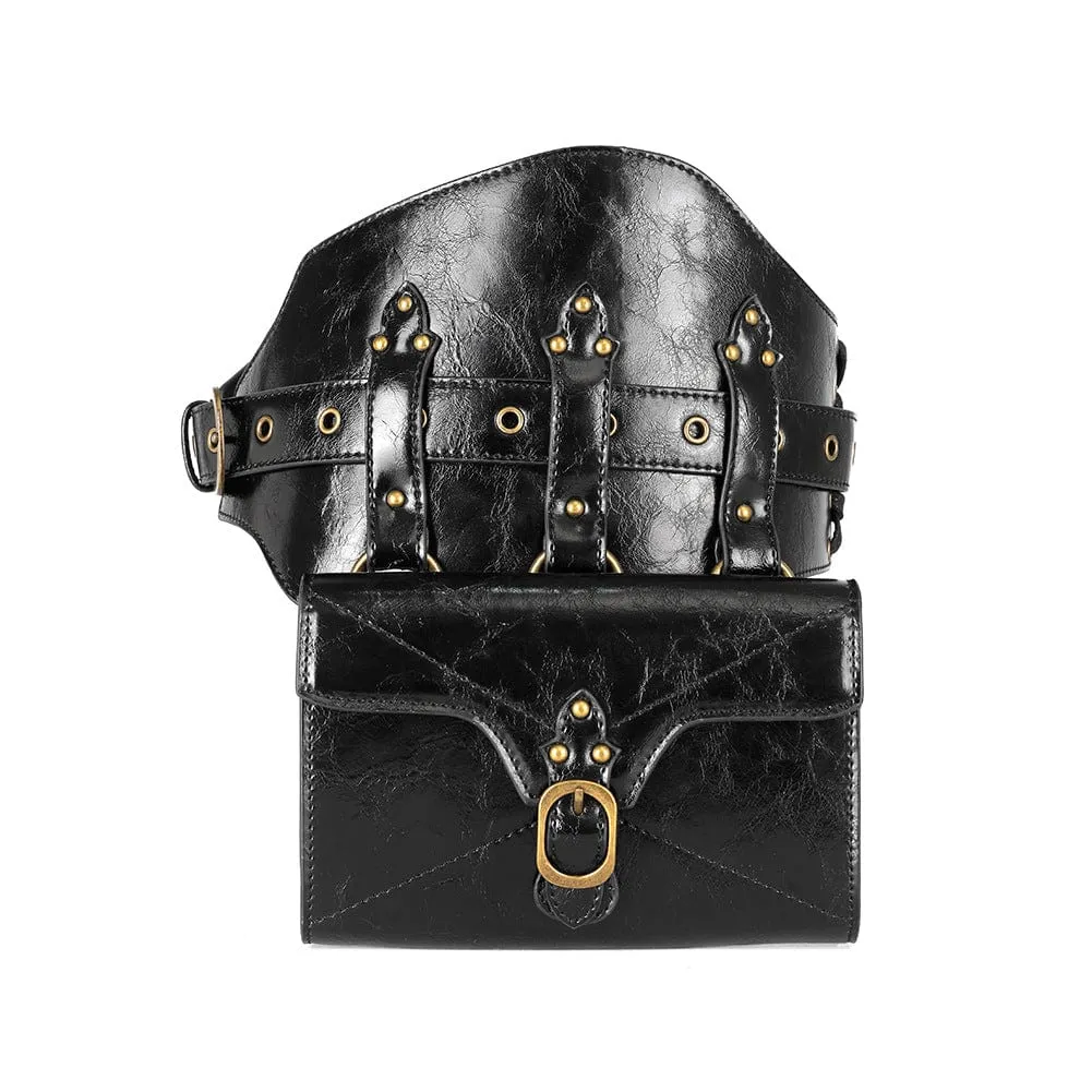 Unisex Steampunk Buckle Splice Square Waist Bag