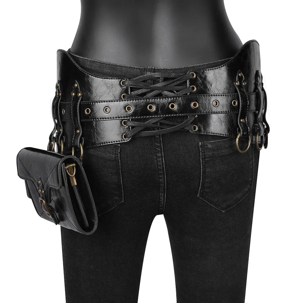 Unisex Steampunk Buckle Splice Square Waist Bag