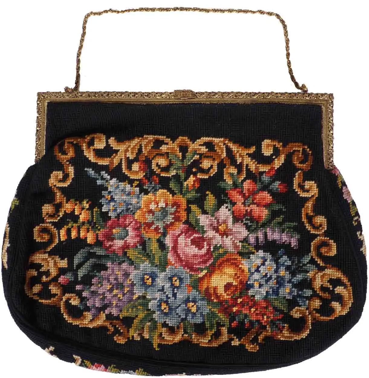 Vintage 1940s Needlepoint Tapestry Purse Large Handbag